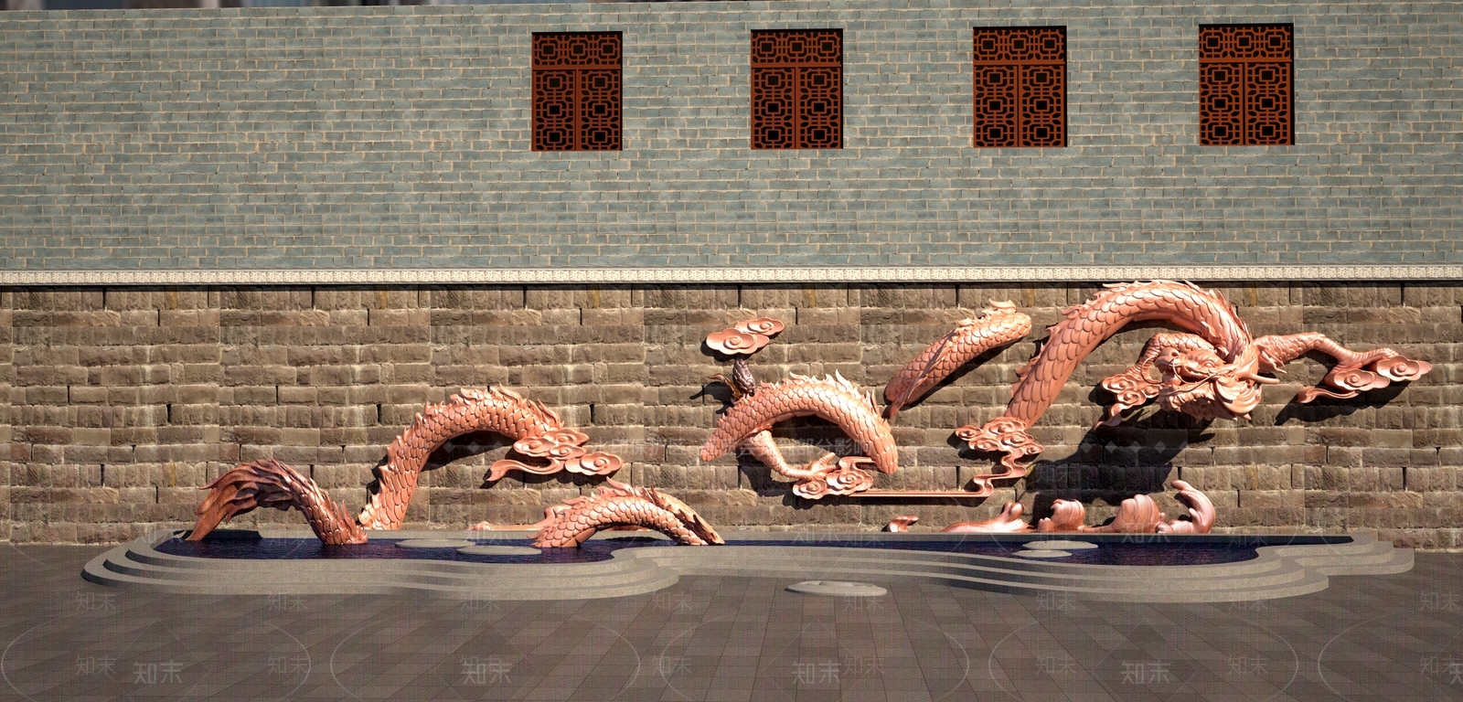 新中式中华龙雕塑3D模型下载【ID:1157936089】