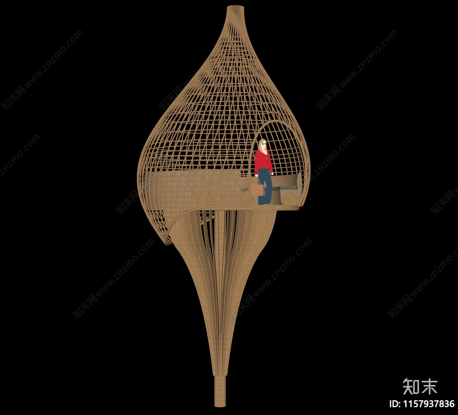 现代网红商业街海螺鱼篓鸟笼异形构筑参数化SU模型下载【ID:1157937836】