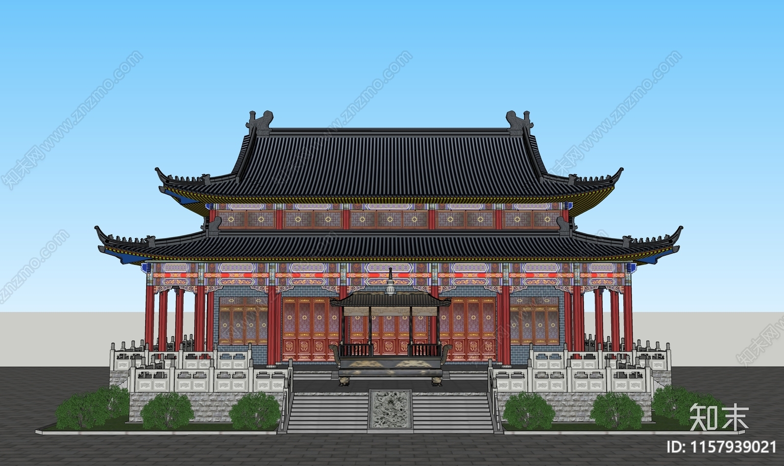 中式寺庙SU模型下载【ID:1157939021】