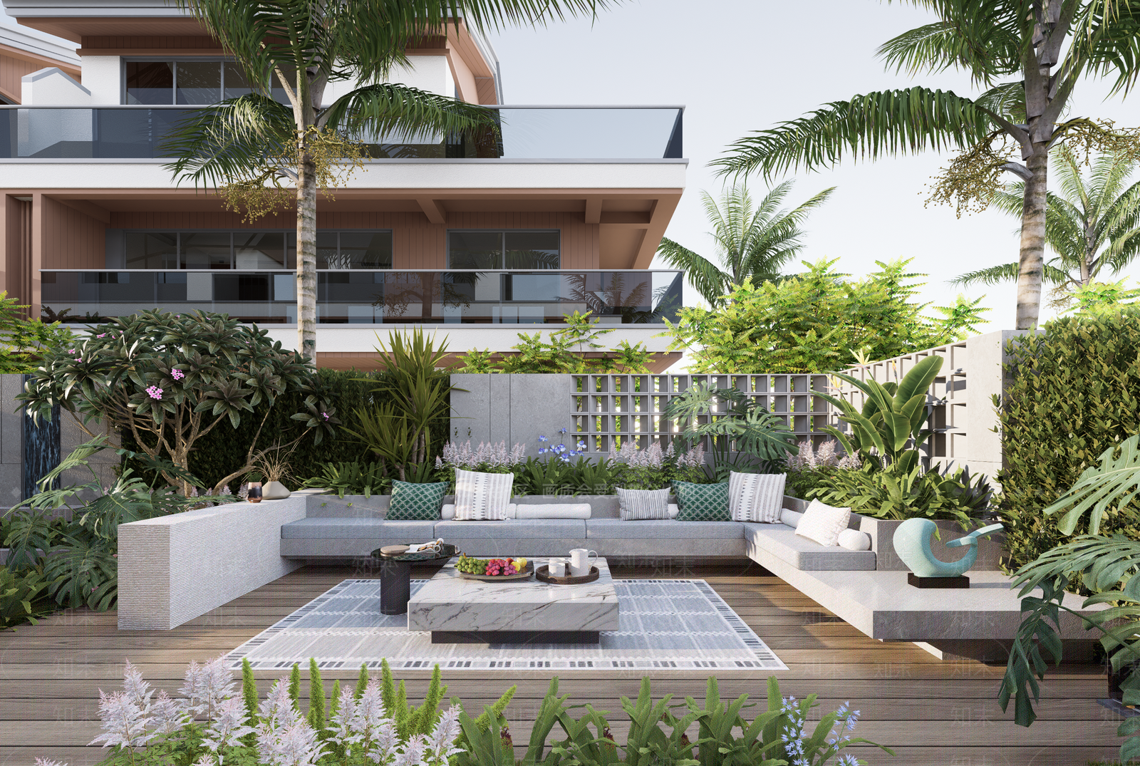 现代度假私家花园景观SU模型下载【ID:1157944695】