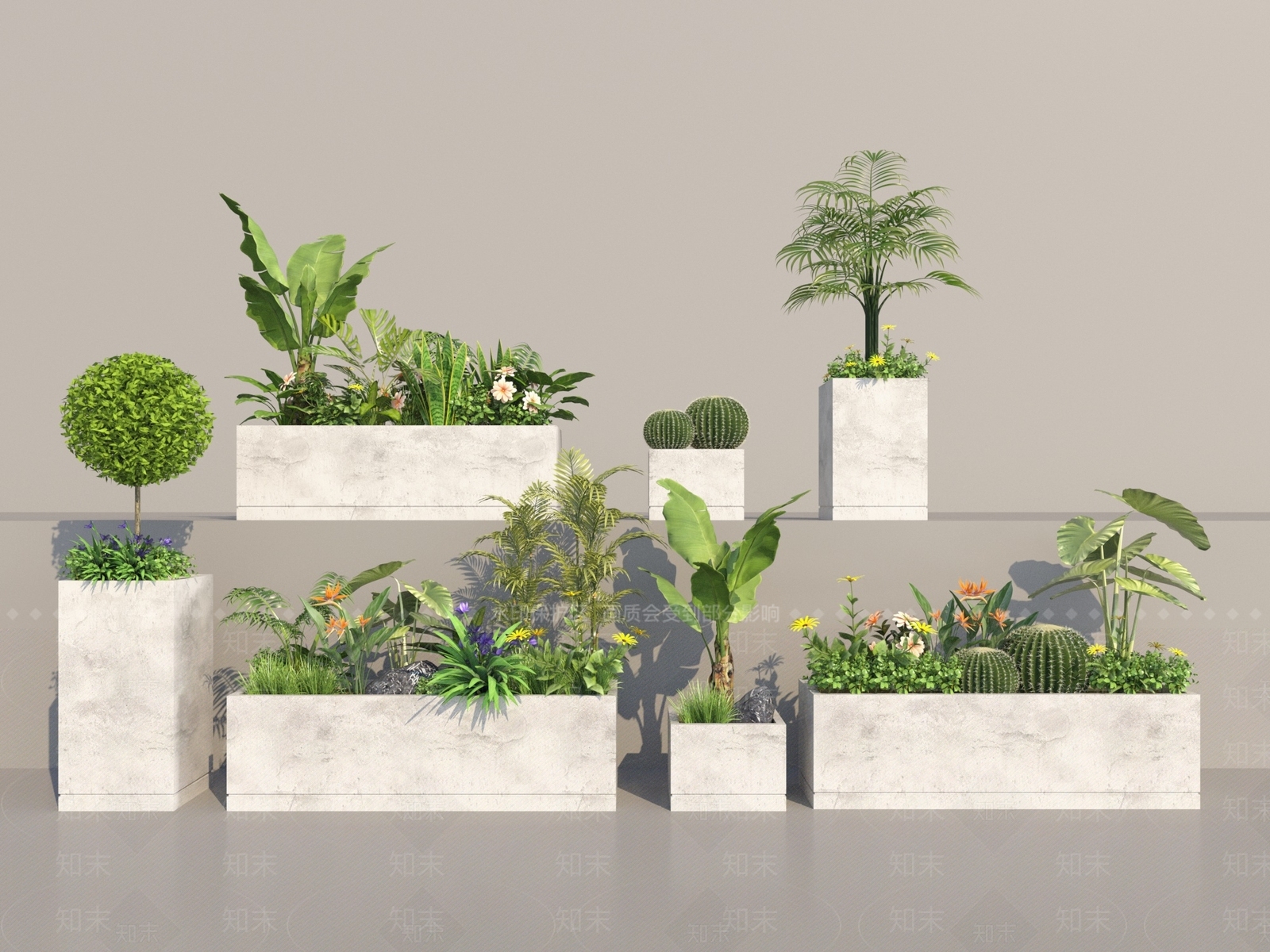 现代移动水泥花箱3D模型下载【ID:1157945829】