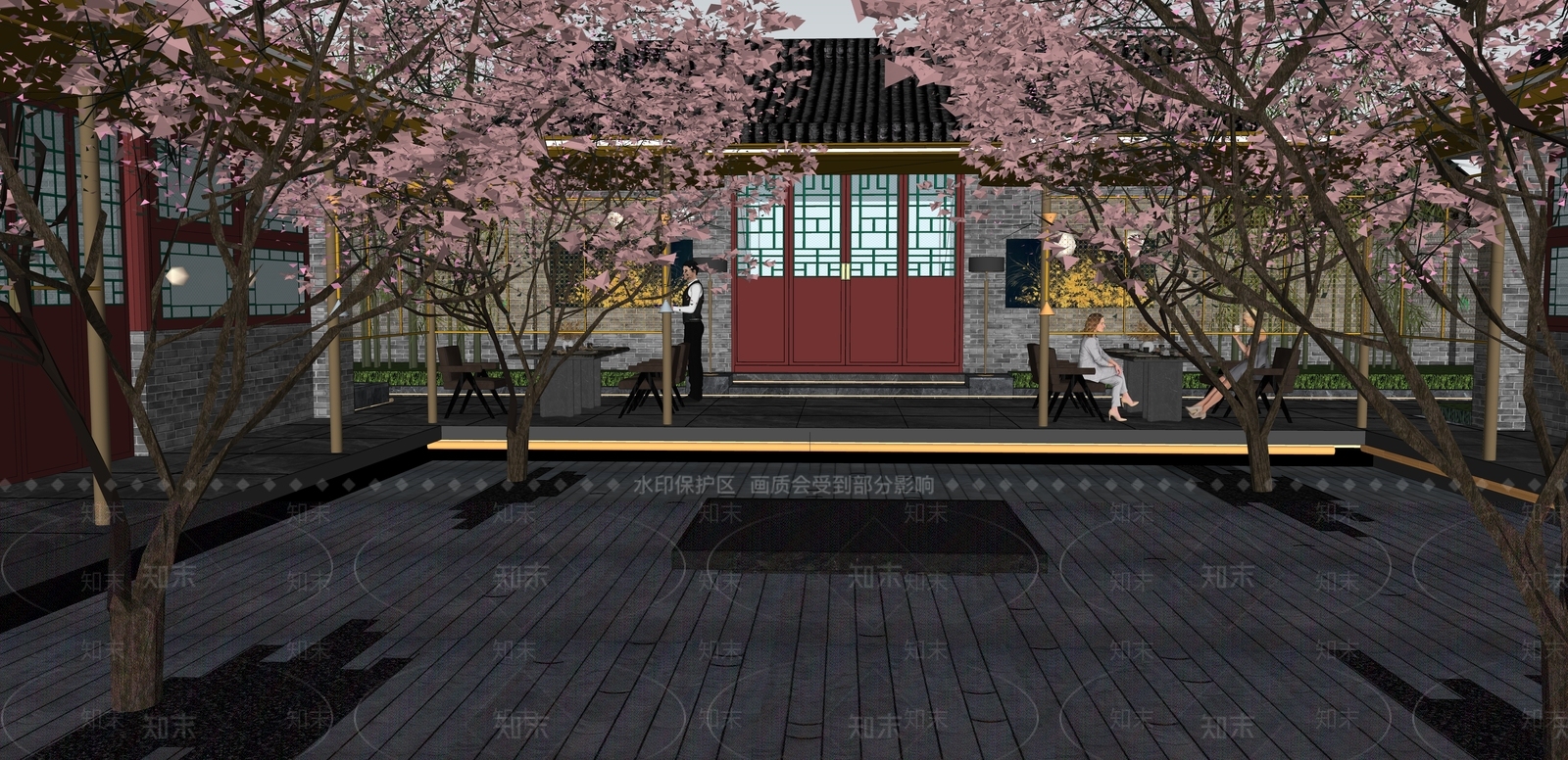 新中式庭院景观SU模型下载【ID:1157945962】