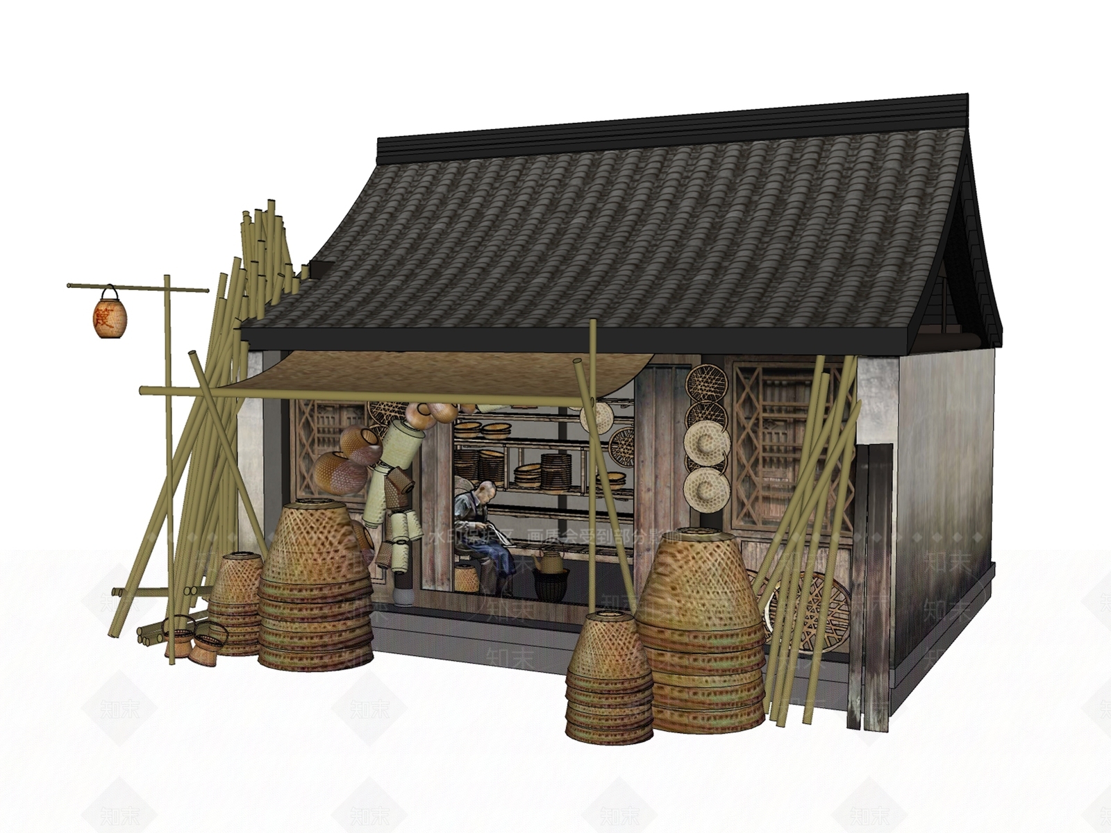 中式古代店铺SU模型下载【ID:1157947868】