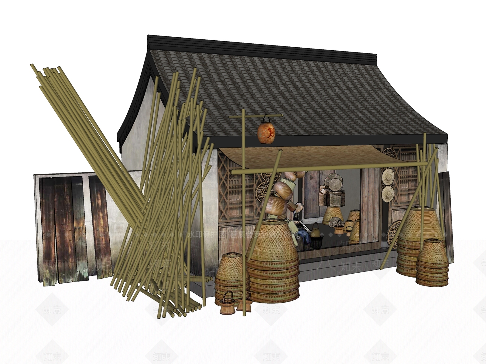 中式古代店铺SU模型下载【ID:1157947868】