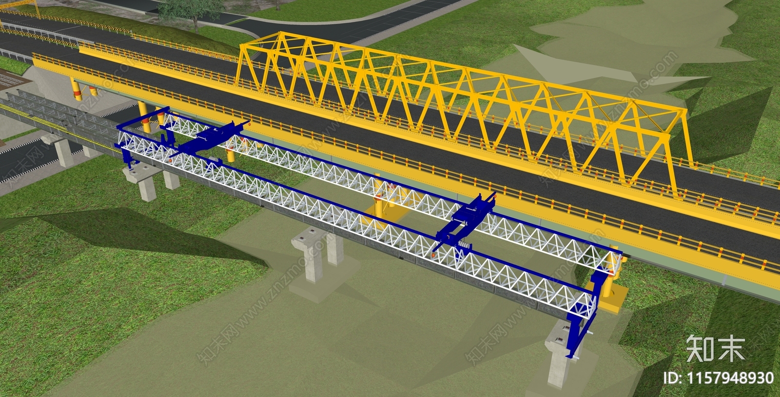 现代桥梁道路工程施工现场SU模型下载【ID:1157948930】