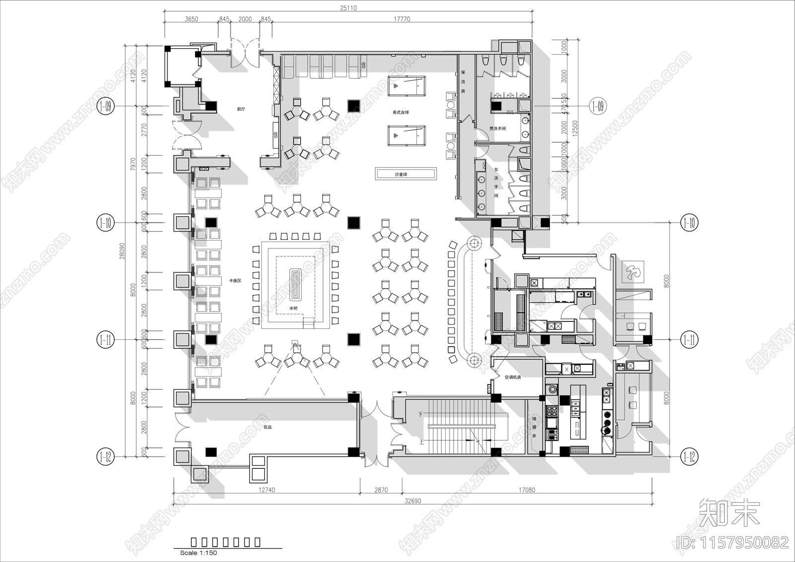 700㎡工业风清吧平面布置图cad施工图下载【ID:1157950082】