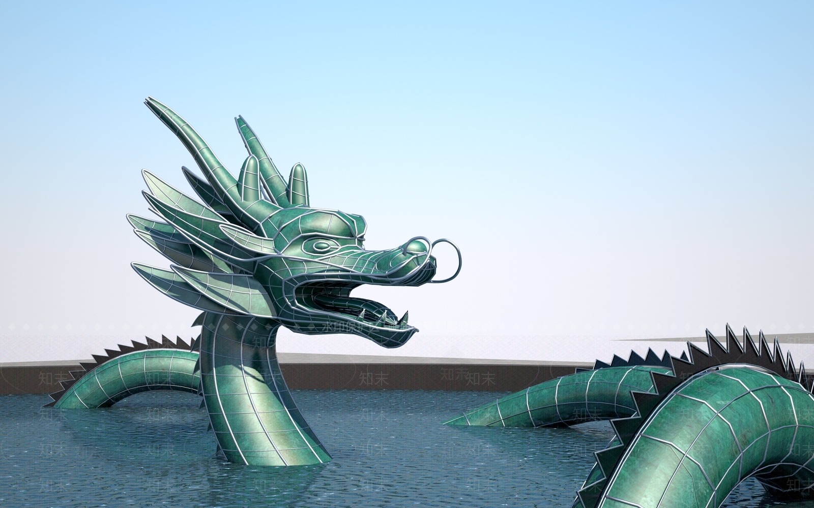 现代龙雕塑3D模型下载【ID:1157954597】