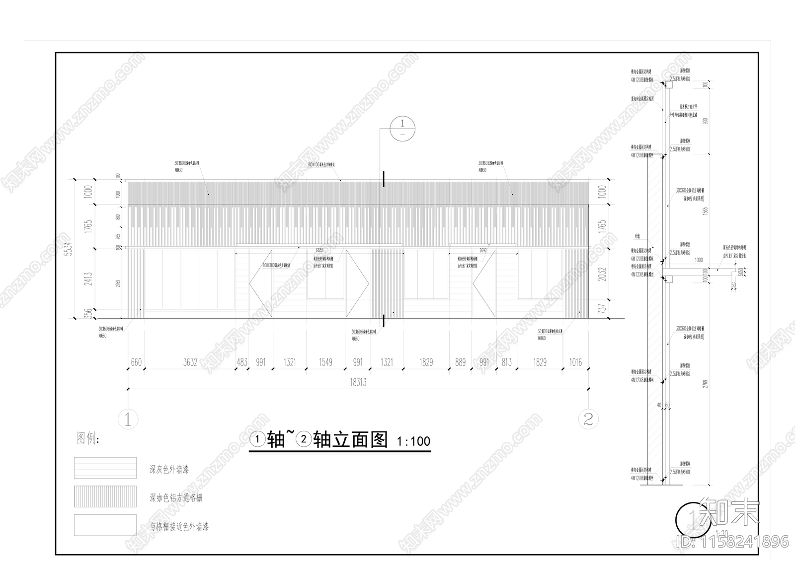 新中式风格门头cad施工图下载【ID:1158241896】