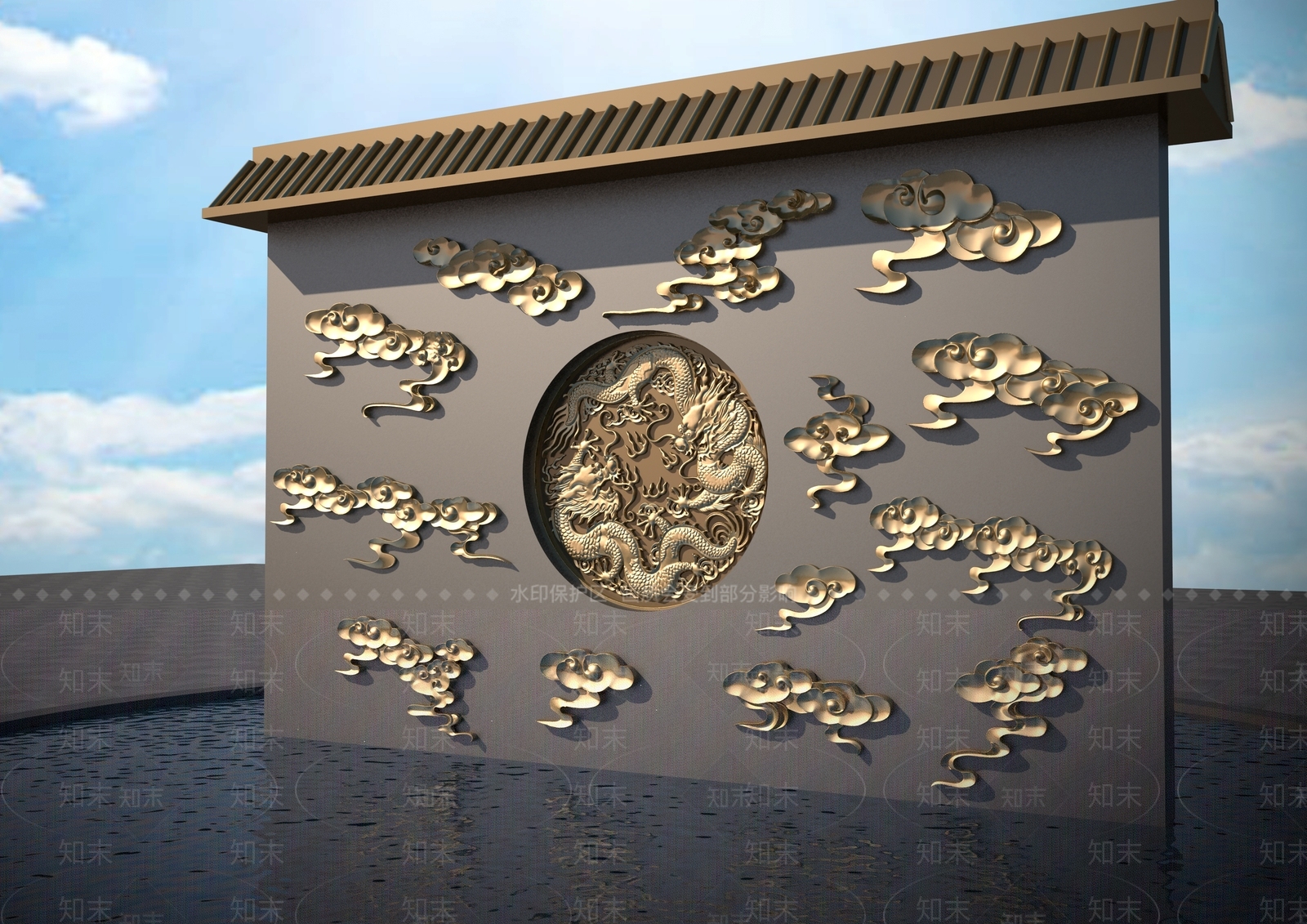 新中式云纹浮雕3D模型下载【ID:1157955473】