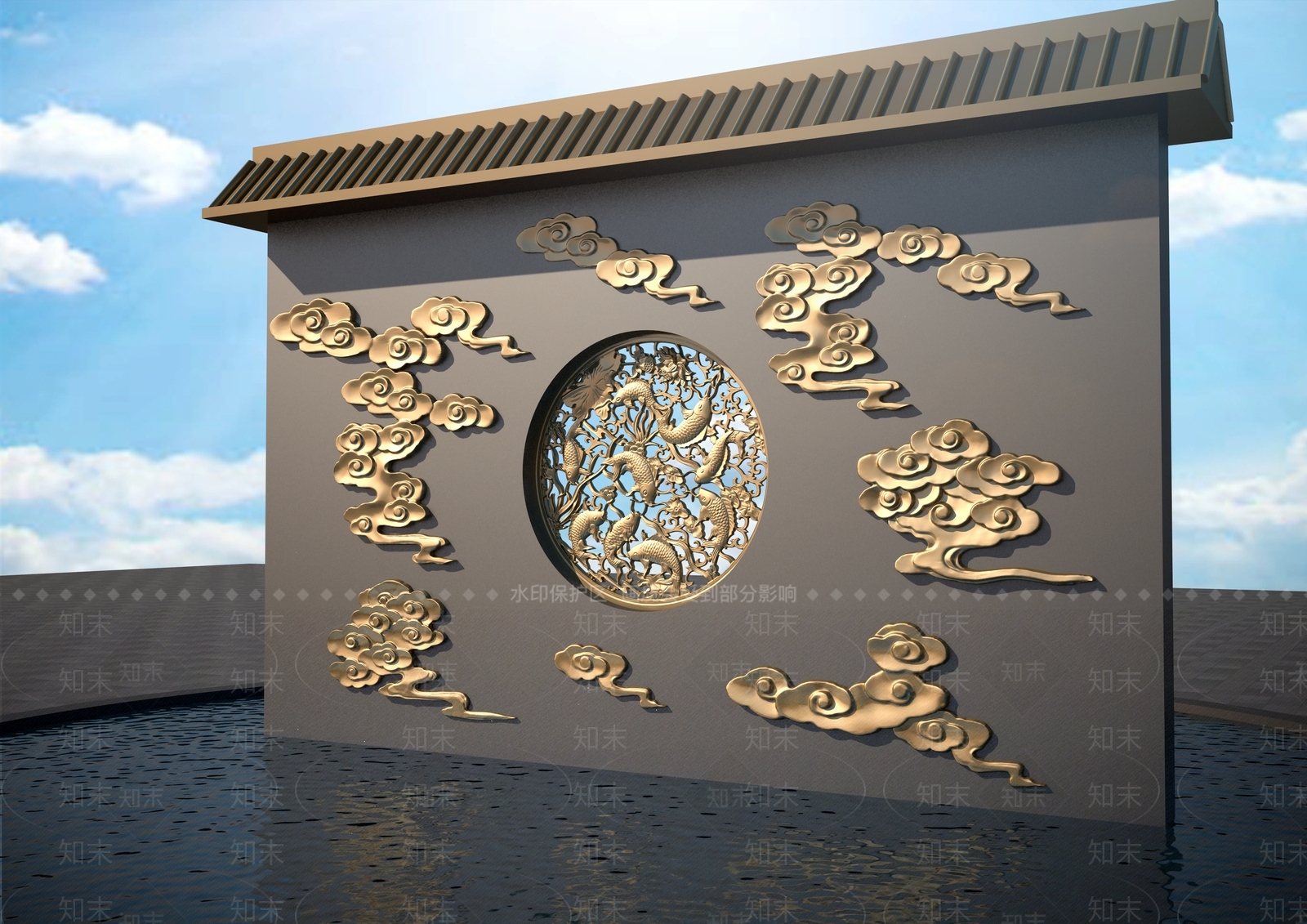 新中式云纹浮雕3D模型下载【ID:1157955532】