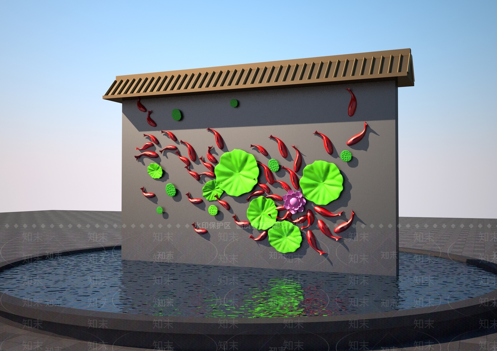 新中式鱼群浮雕3D模型下载【ID:1157956595】