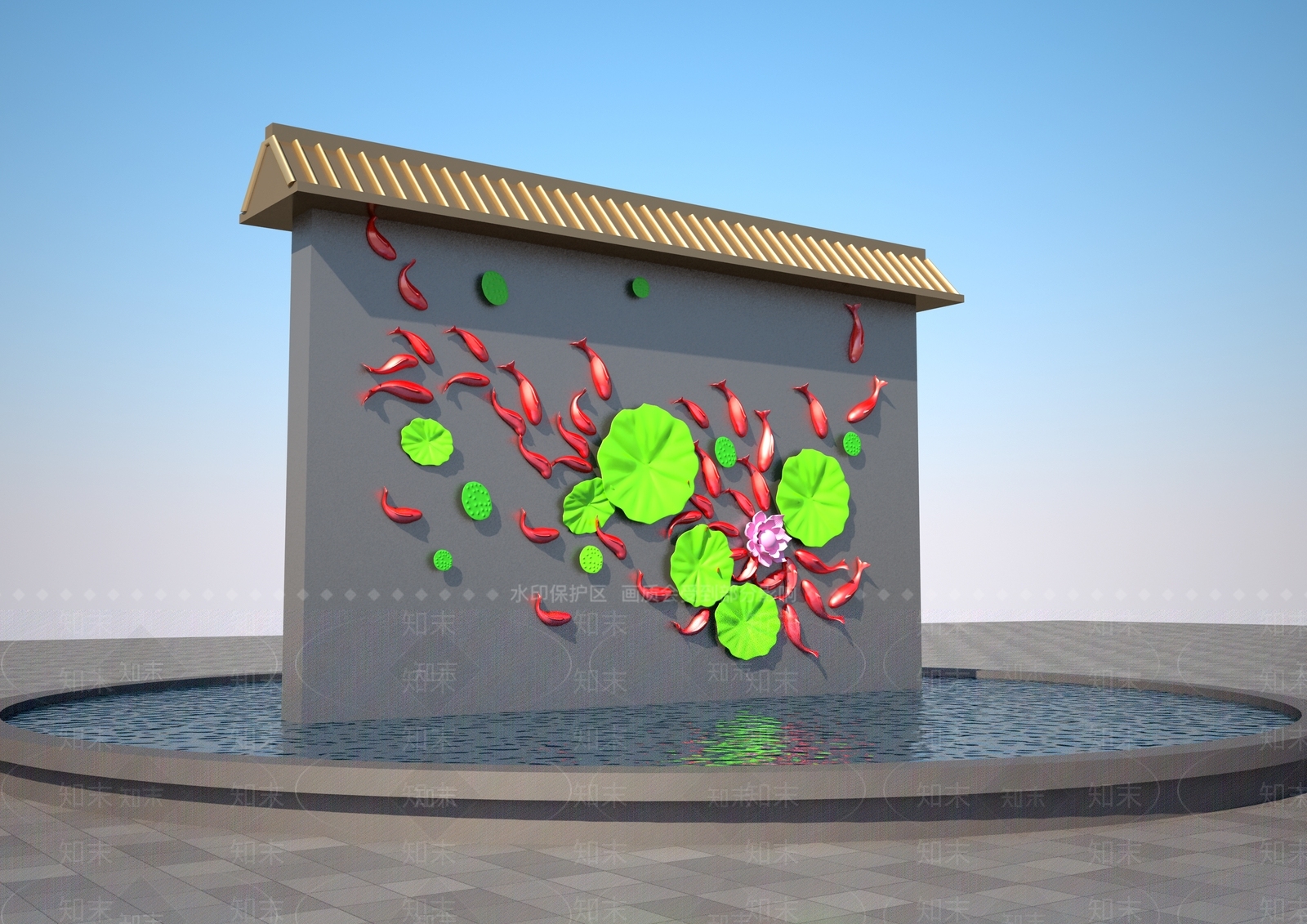 新中式鱼群浮雕3D模型下载【ID:1157956595】