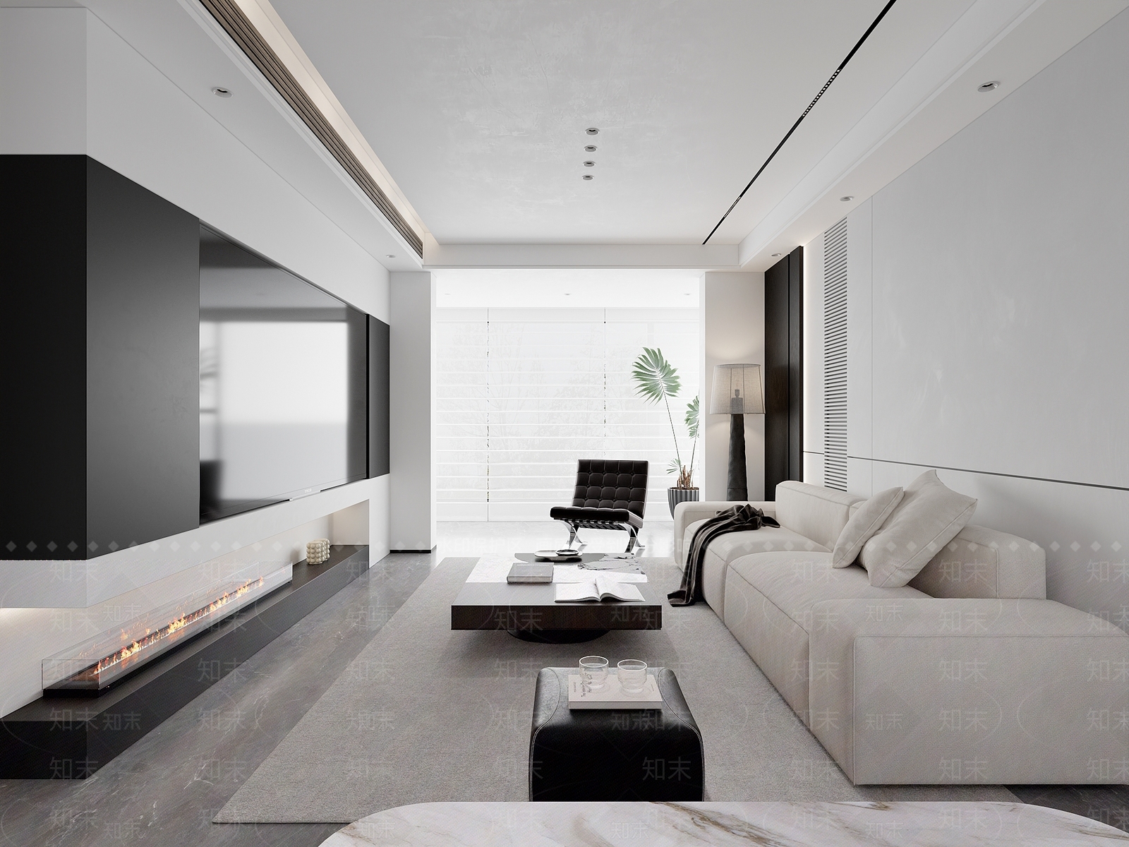 现代简约黑白灰客餐厅厨房3D模型下载【ID:1157956864】