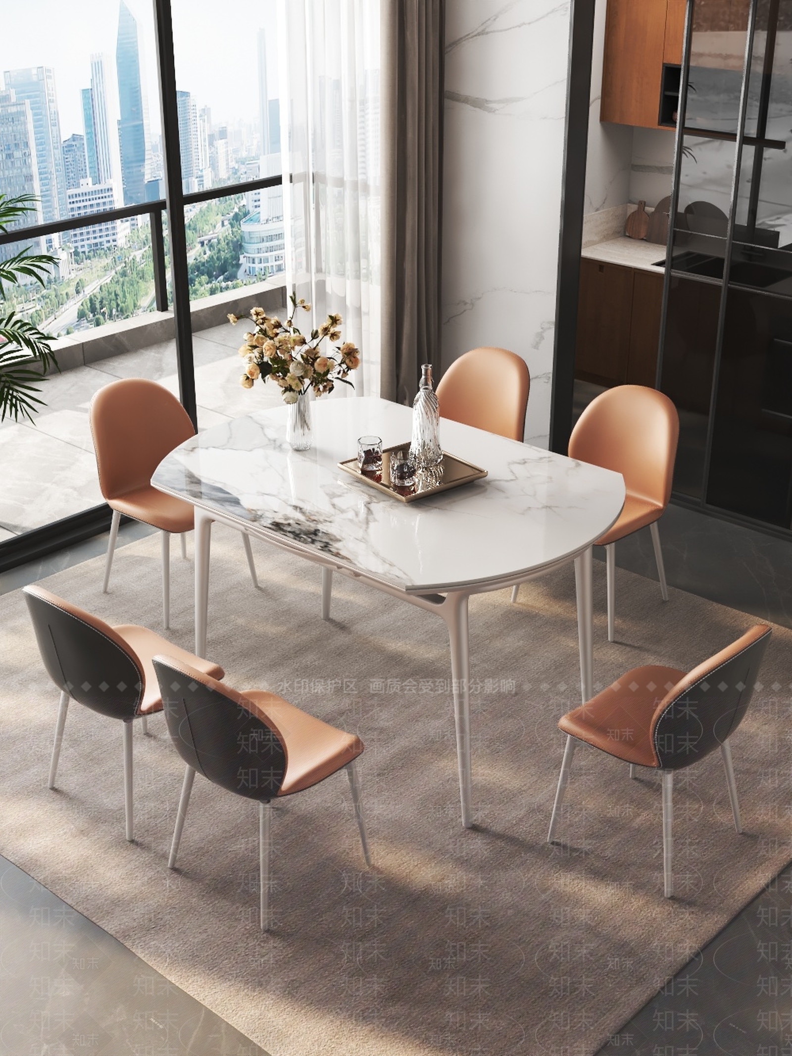 现代餐桌椅子组合3D模型下载【ID:1157956912】