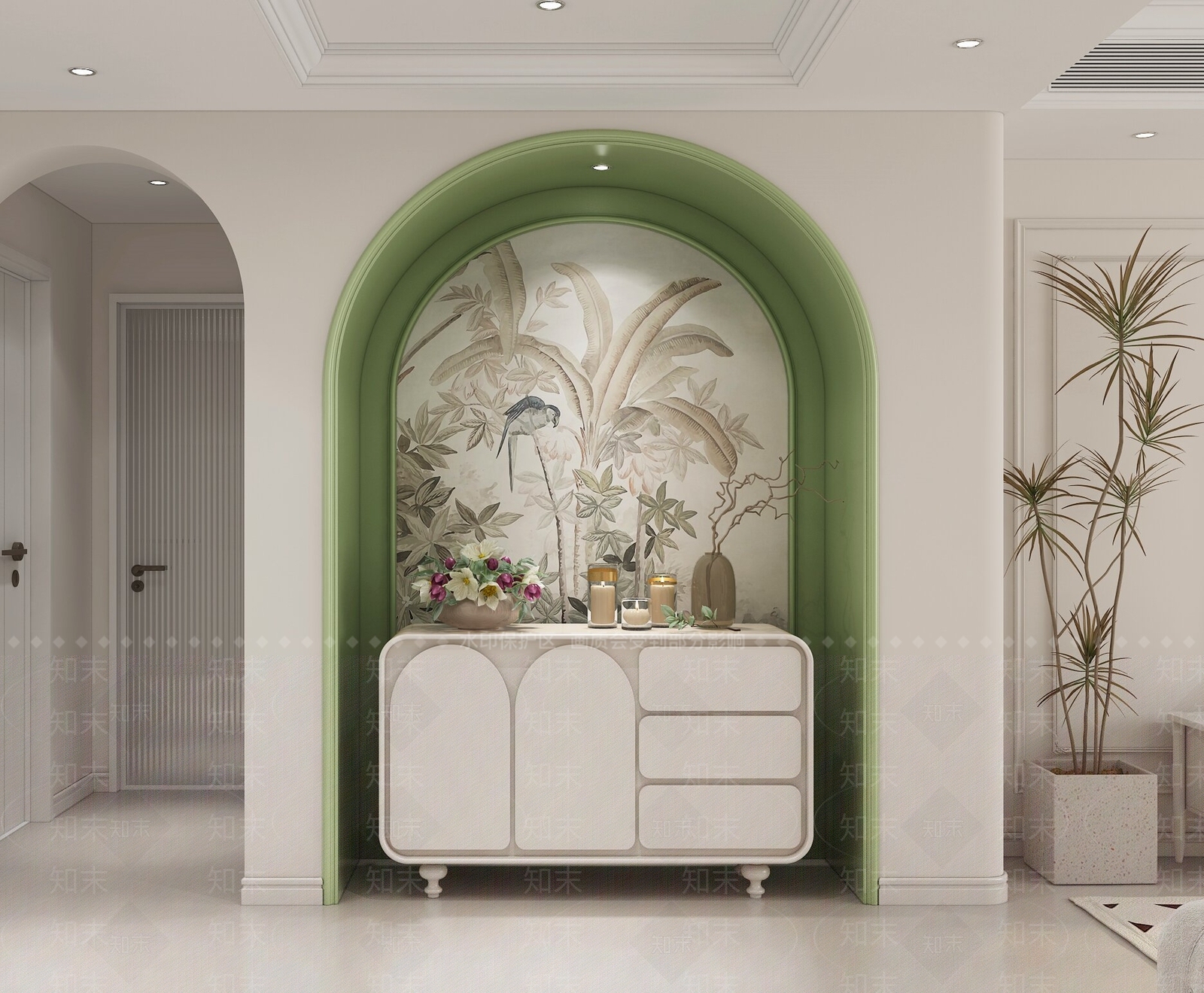 轻法式奶油风入户玄关造型墙3D模型下载【ID:1157958699】