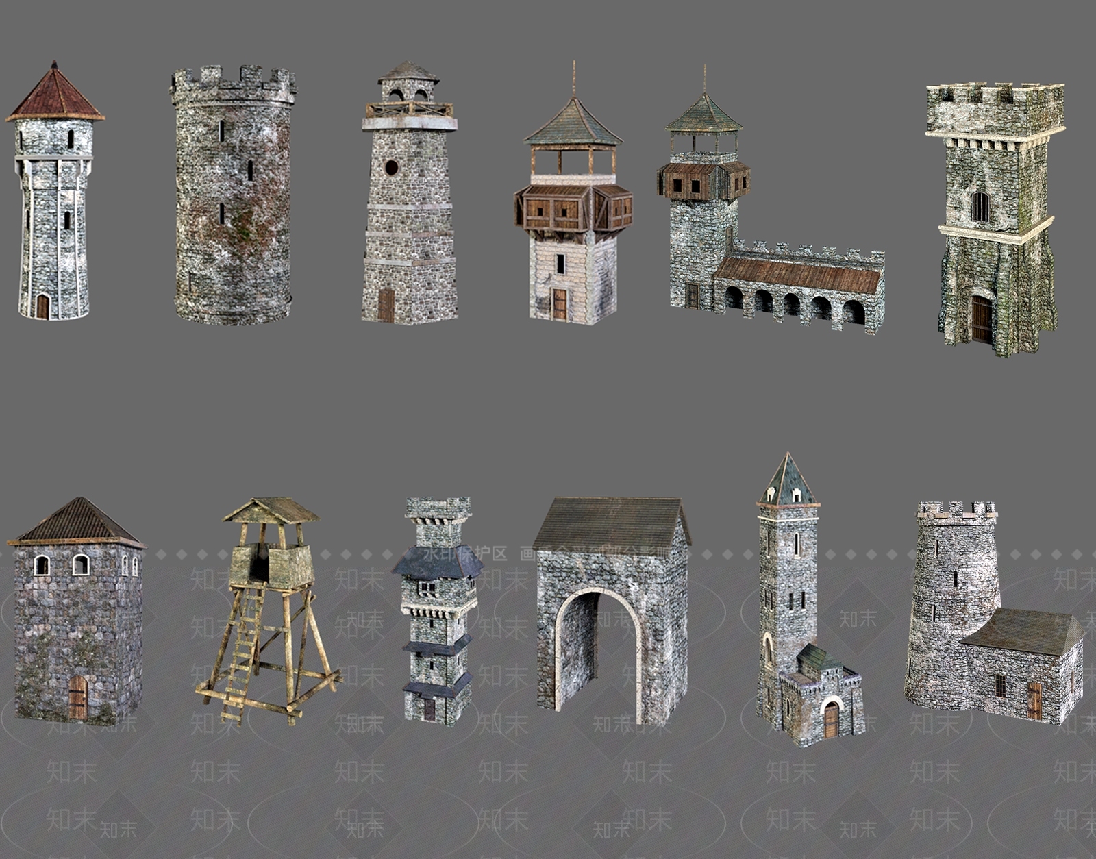 现代古建3D模型渲染效果图