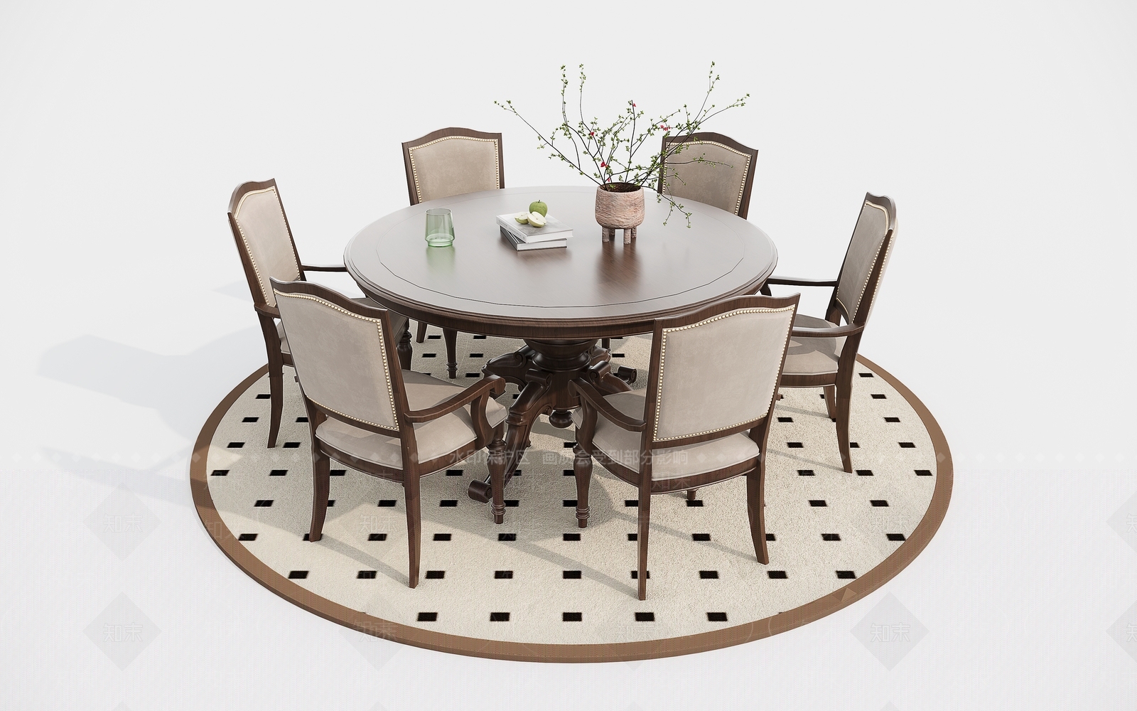 美式六人圆餐桌3D模型下载【ID:1157961628】
