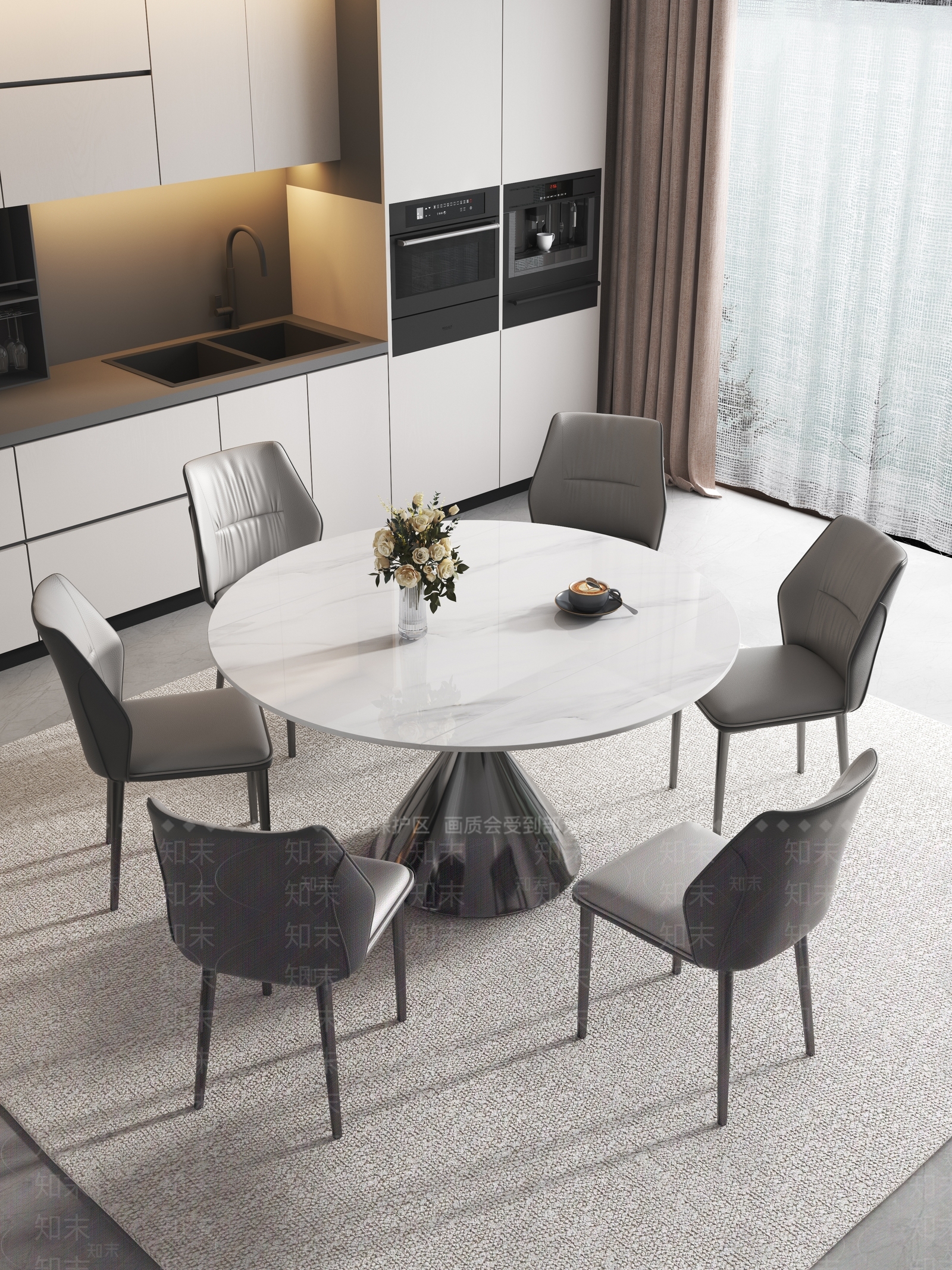 现代餐桌椅子组合3D模型下载【ID:1157966609】