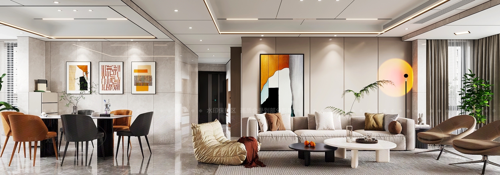 现代风格客餐厅3D模型下载【ID:1157969722】