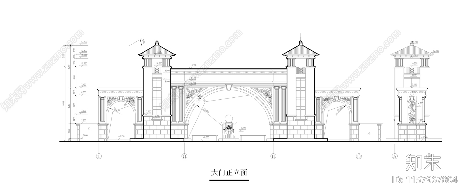 某住宅小区大门cad施工图下载【ID:1157967804】