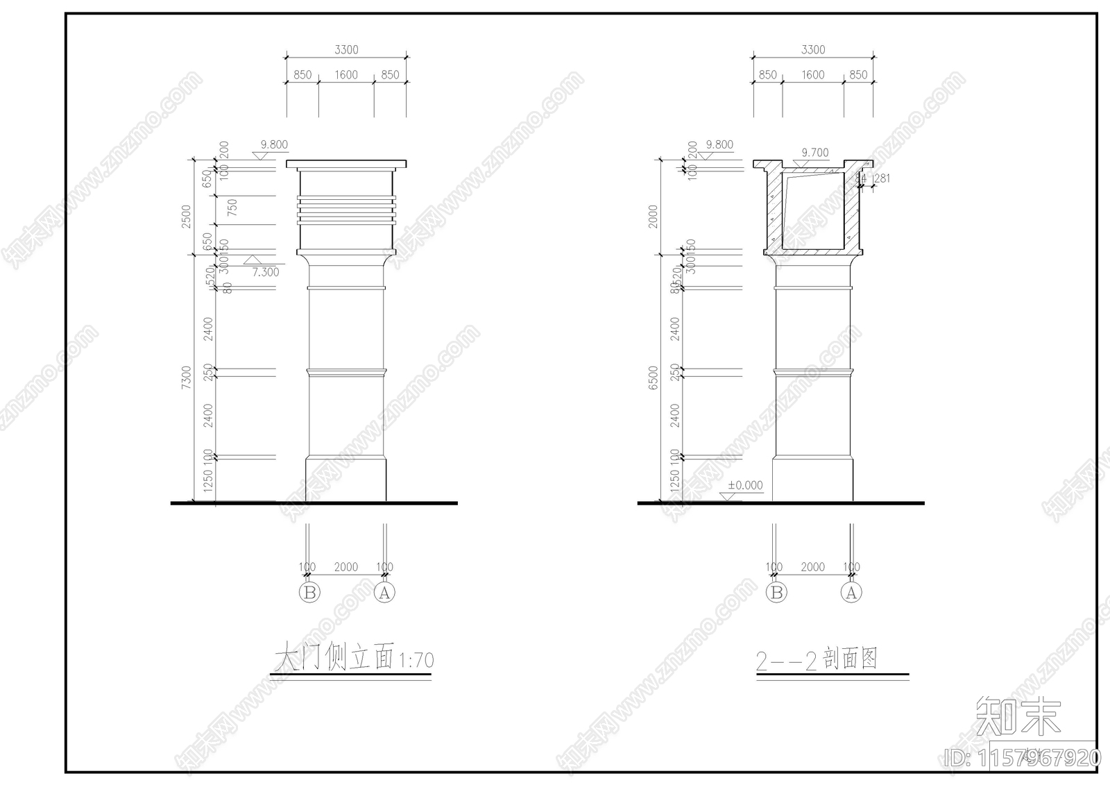 批发市场大门建筑图cad施工图下载【ID:1157967920】