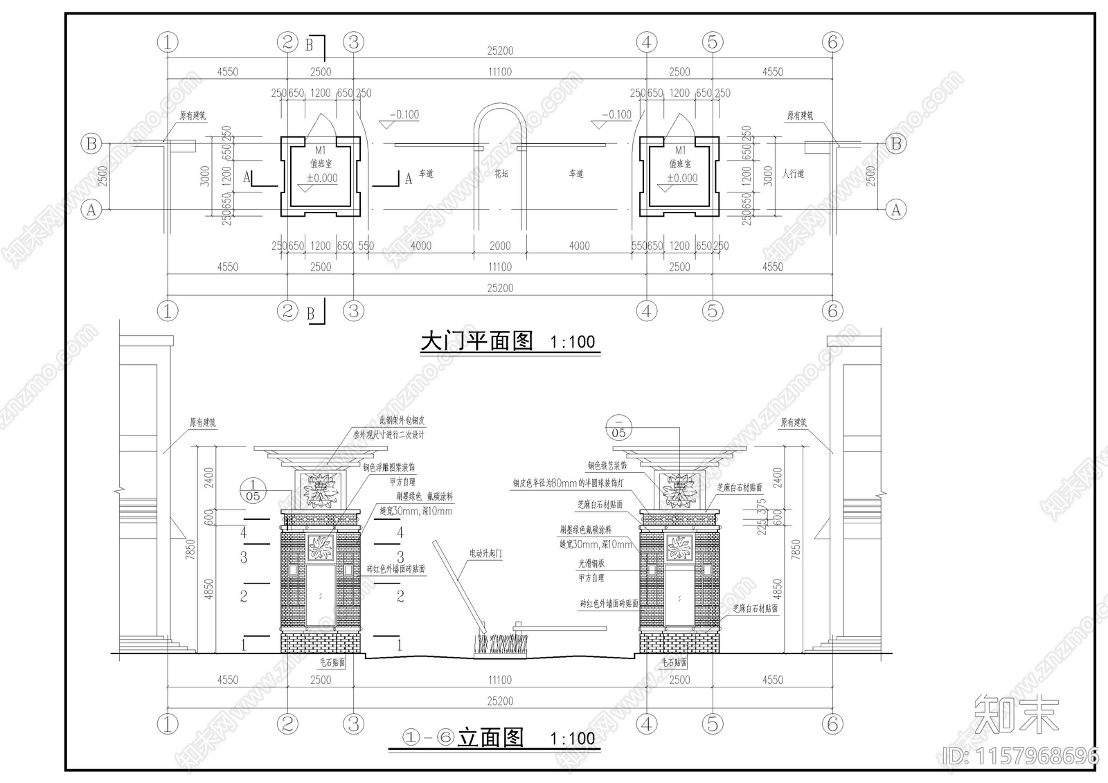 小区别致大门全套图cad施工图下载【ID:1157968696】