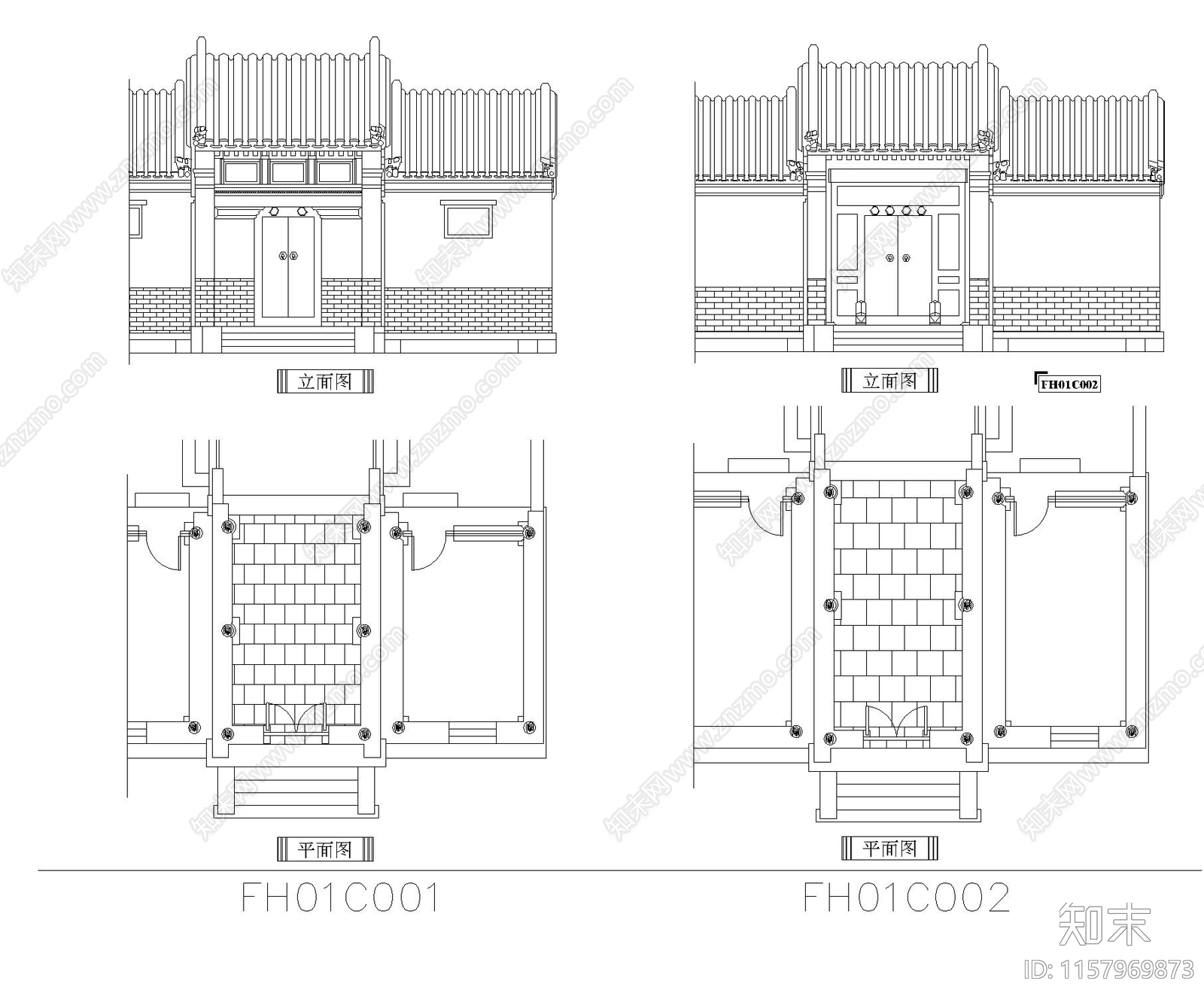 中式古典门cad施工图下载【ID:1157969873】