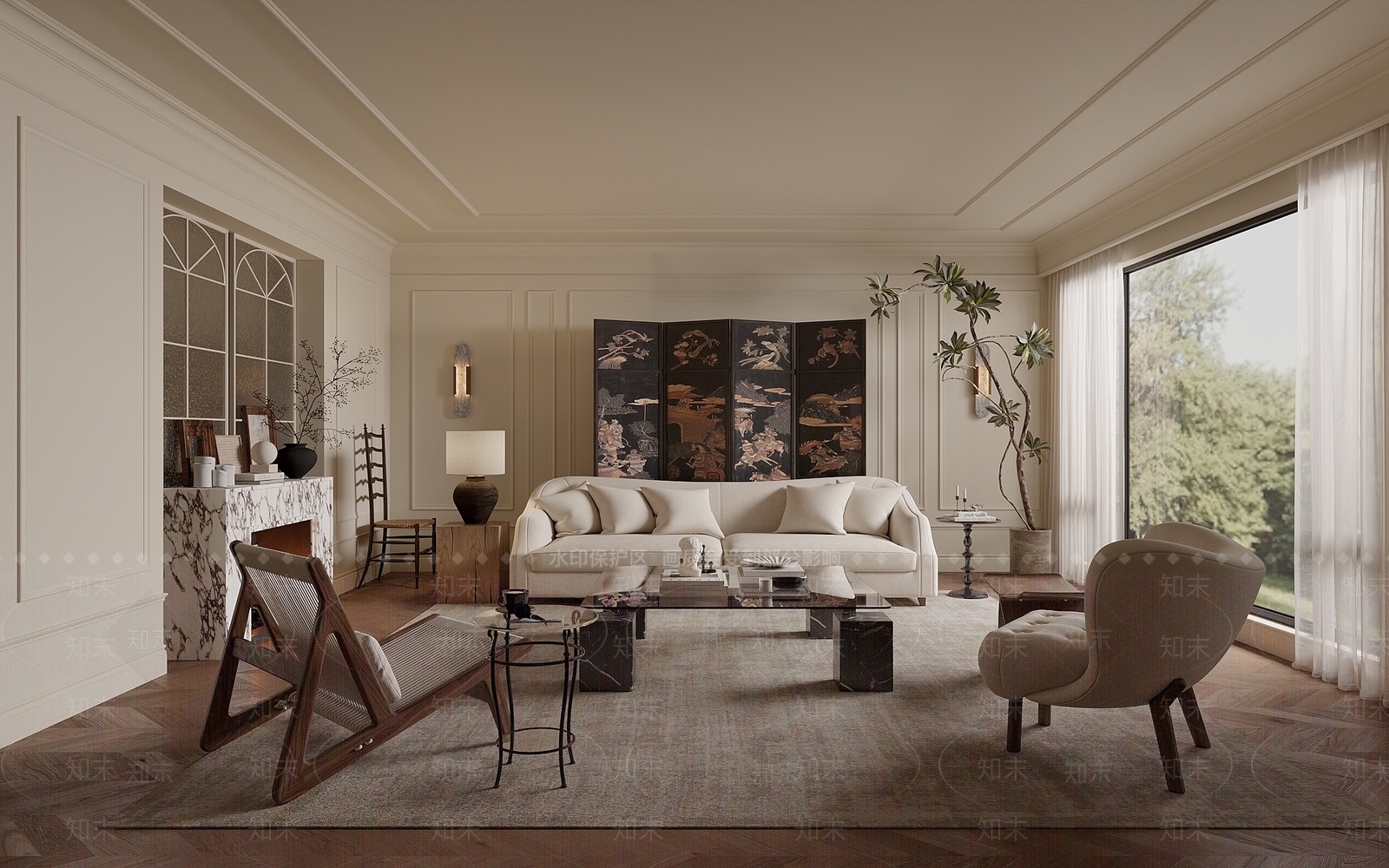 法式中古奶油风沙发客厅3D模型下载【ID:1157974942】