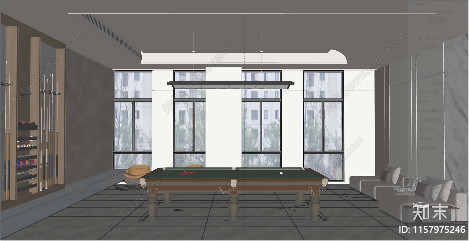 现代台球室SU模型下载【ID:1157975246】