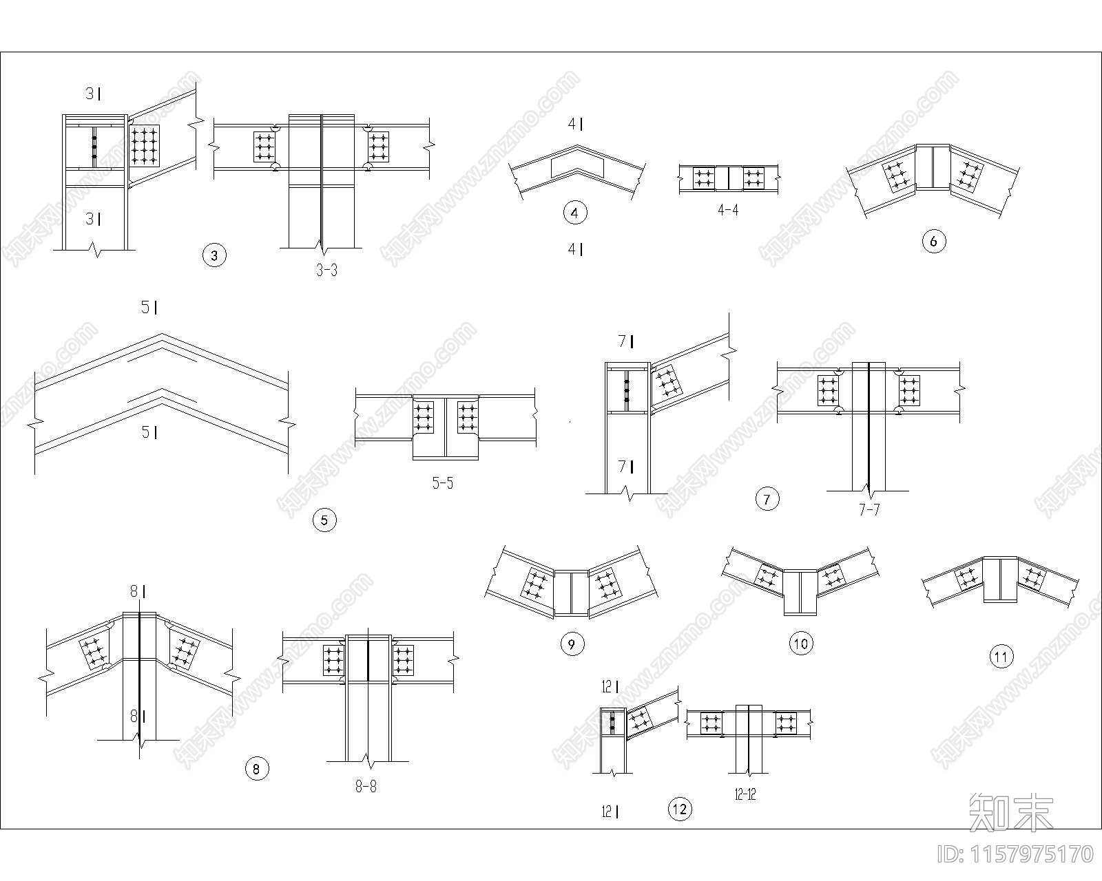 钢框架拼接节点构造详图施工图下载【ID:1157975170】