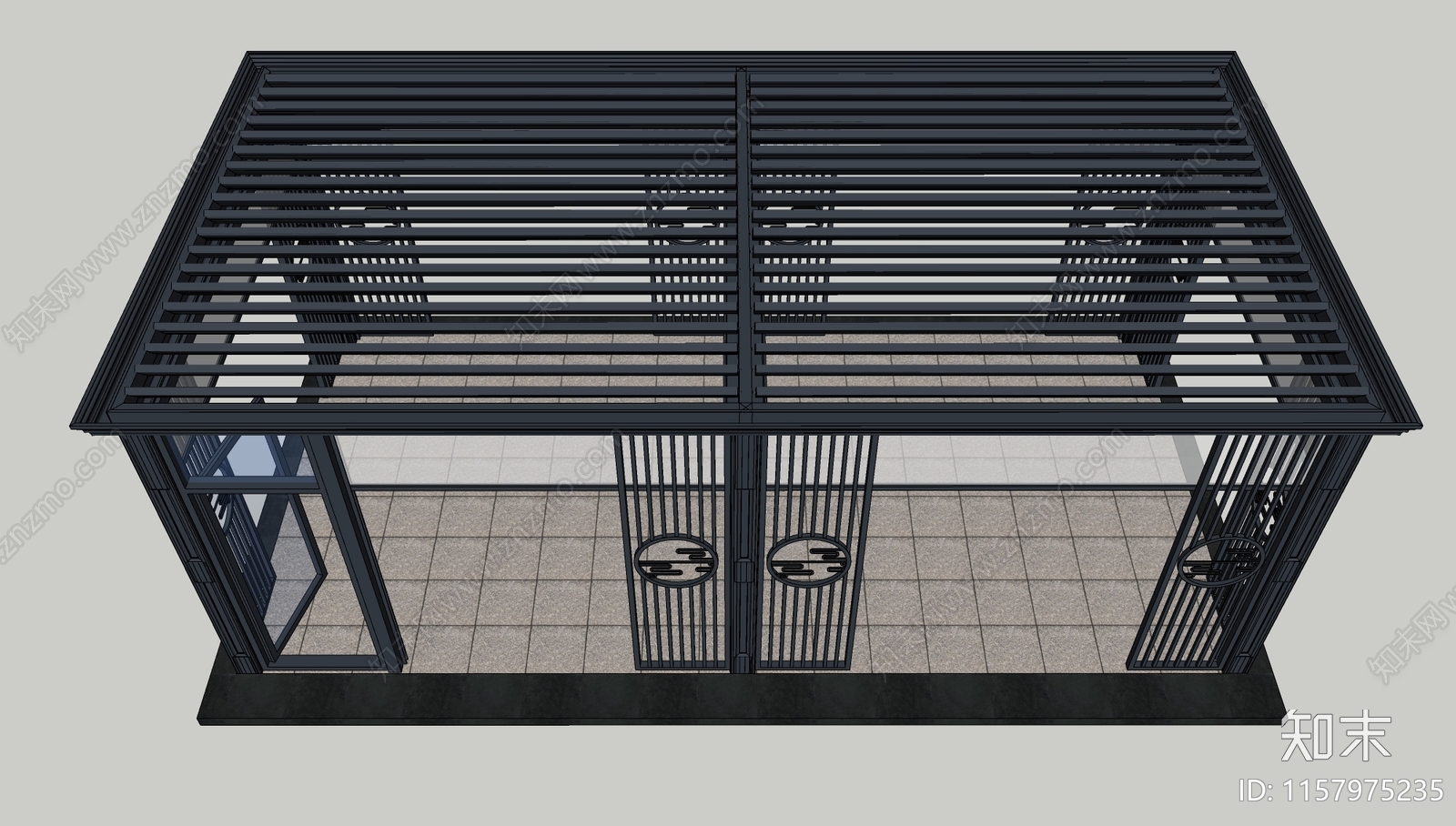 现代翻转百叶凉亭SU模型下载【ID:1157975235】
