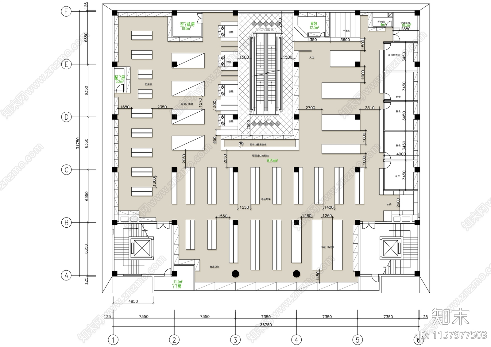 1000㎡生活超市平面布置图施工图下载【ID:1157977503】