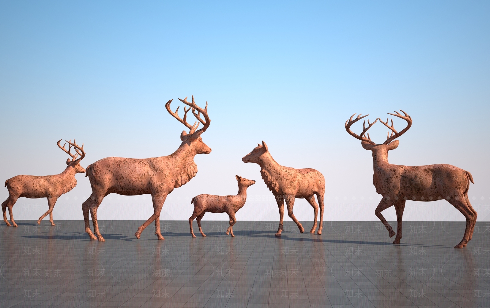 现代马鹿雕塑3D模型下载【ID:1157977569】