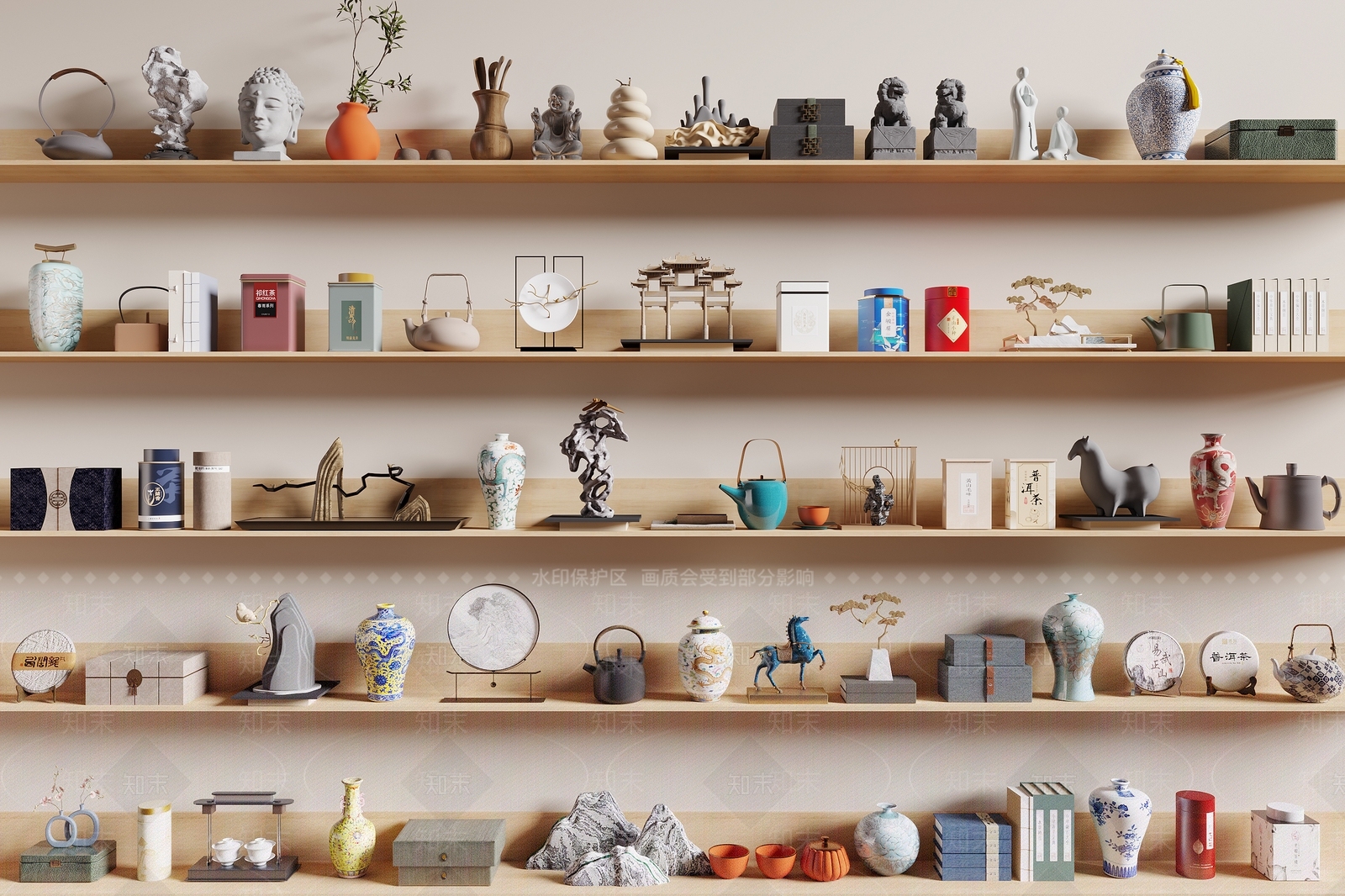 新中式饰品摆件组合3D模型下载【ID:1157978514】