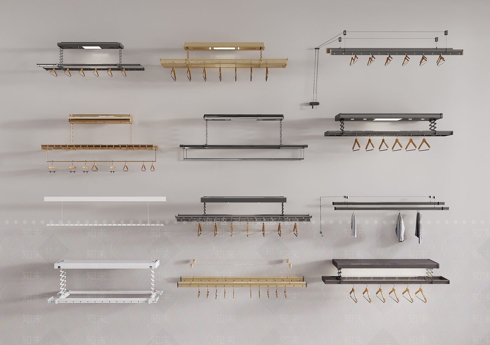 现代电动遥控升降晾衣架组合3D模型下载【ID:1157978556】