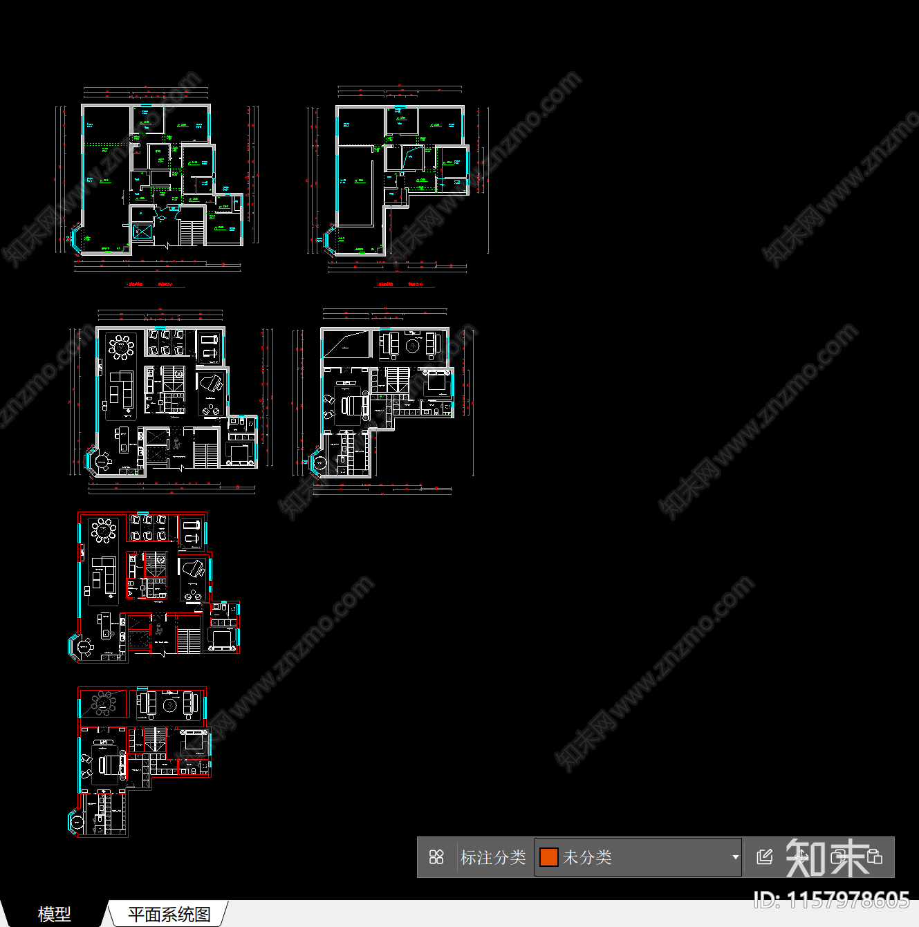 461㎡顶跃海景房cad施工图下载【ID:1157978605】