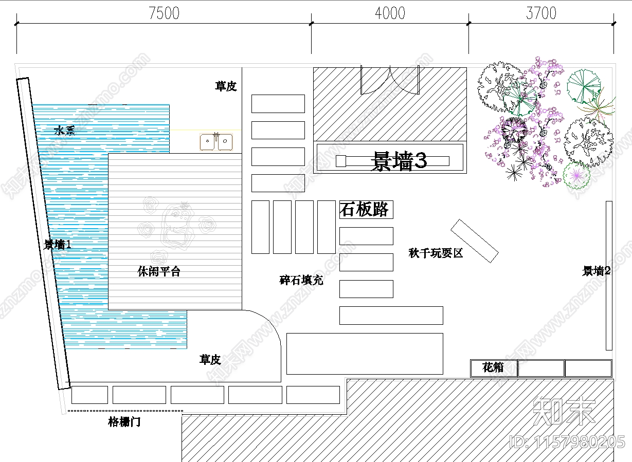 庭院景观规划平面cad施工图下载【ID:1157980205】