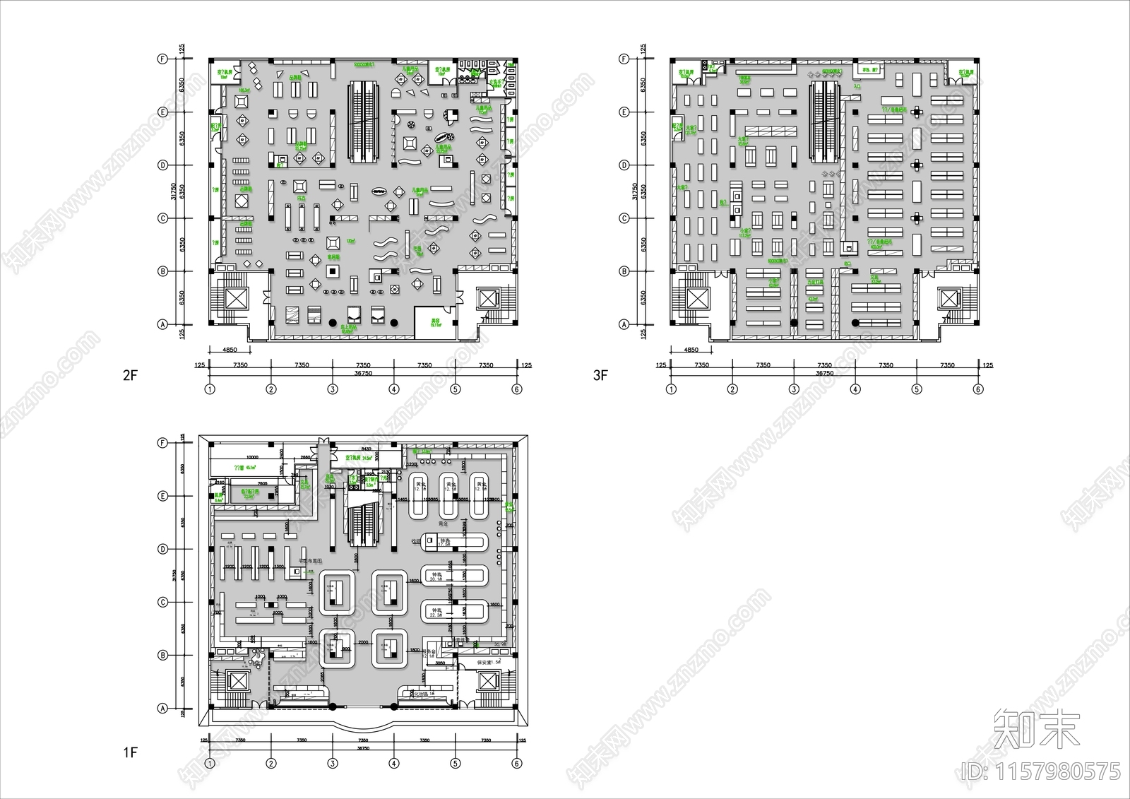 3000㎡三层百货商场平面布置图施工图下载【ID:1157980575】