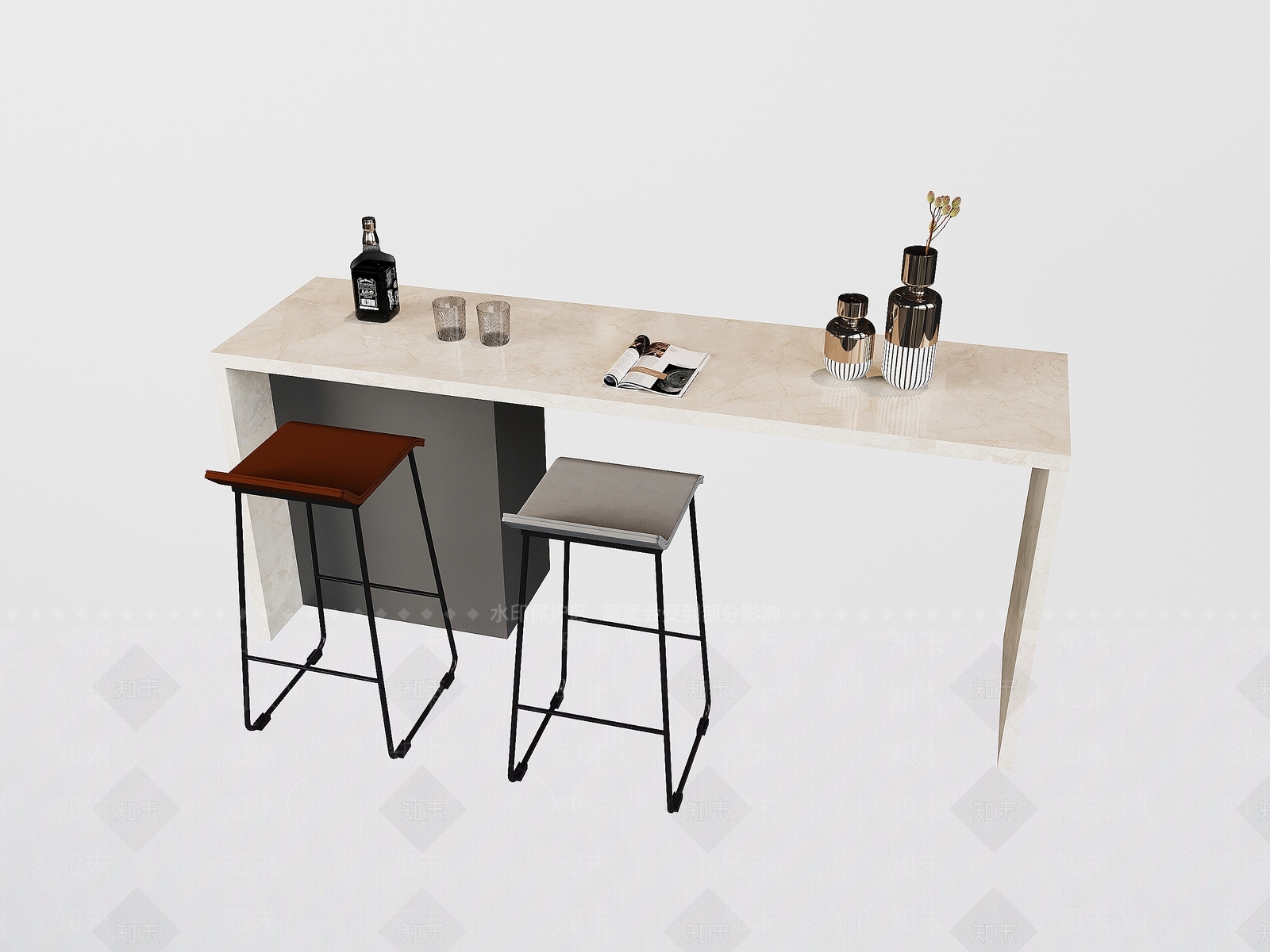 现代吧台吧椅组合3D模型下载【ID:1157981418】