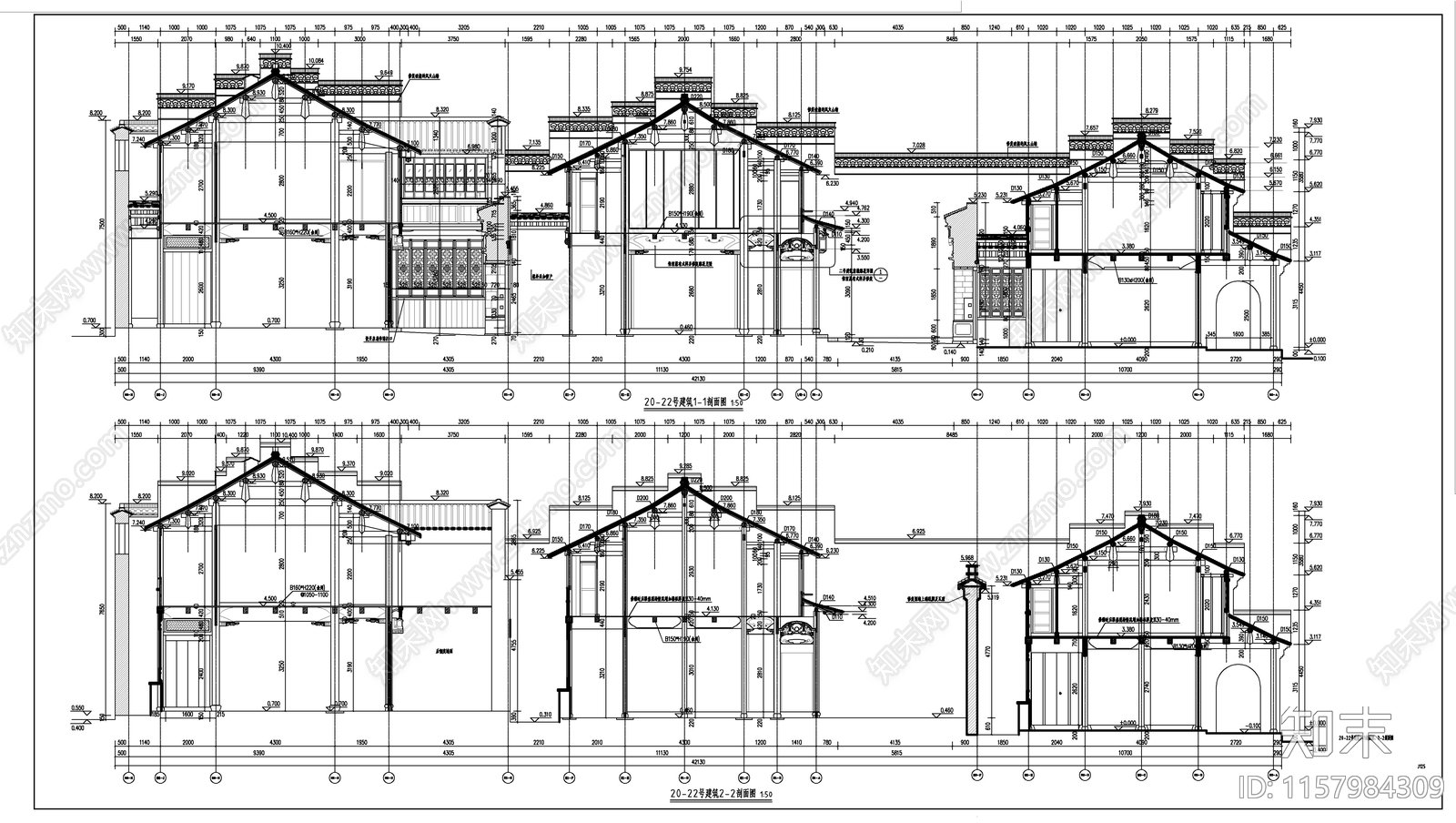 仿古商业街建筑图cad施工图下载【ID:1157984309】