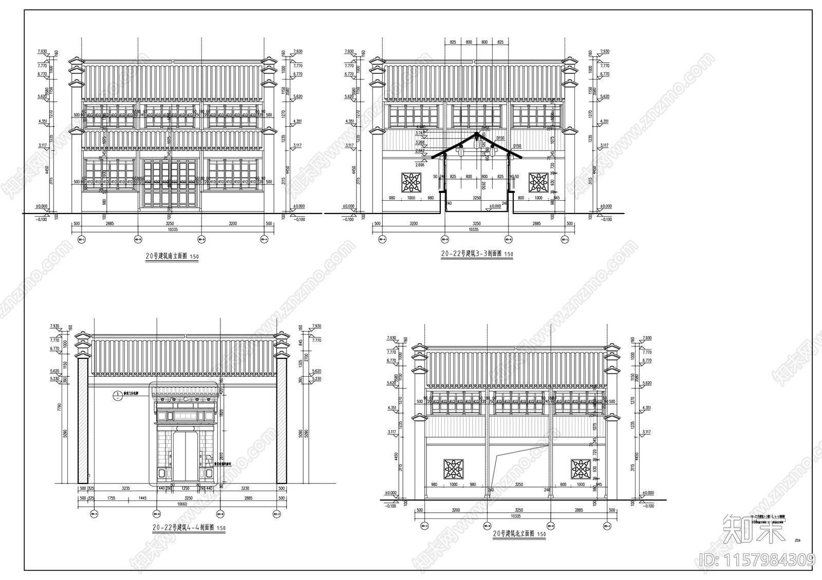 仿古商业街建筑图cad施工图下载【ID:1157984309】