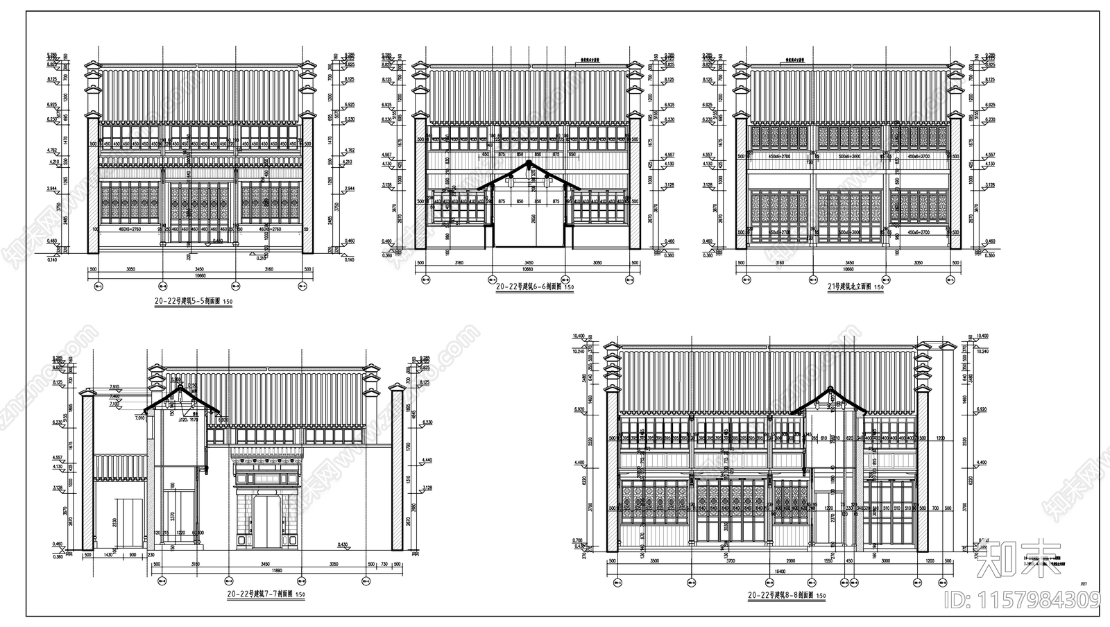 仿古商业街建筑图cad施工图下载【ID:1157984309】