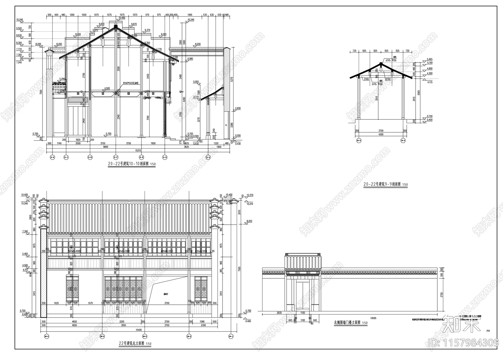 仿古商业街建筑图cad施工图下载【ID:1157984309】