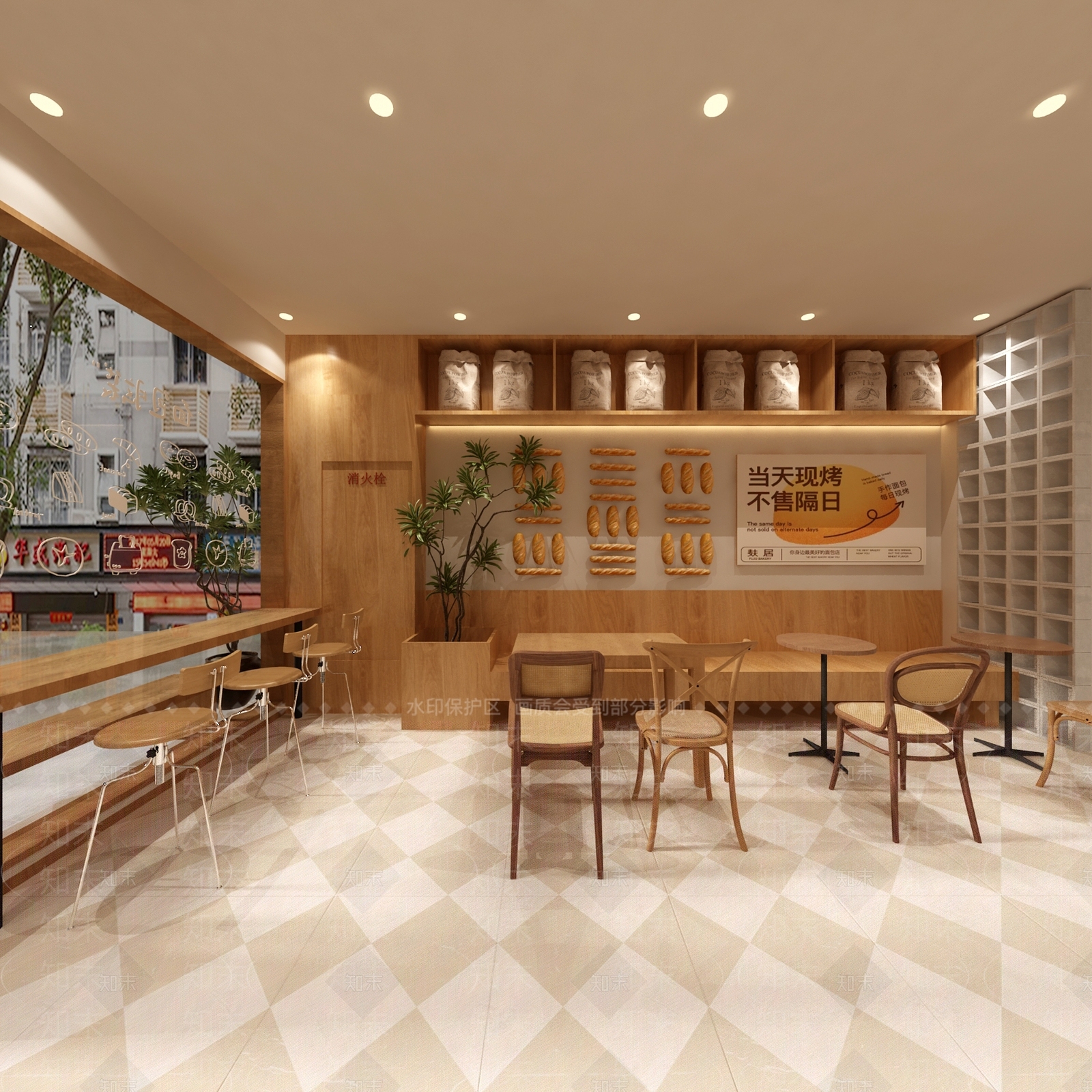 现代原木风面包店3D模型下载【ID:1157985224】