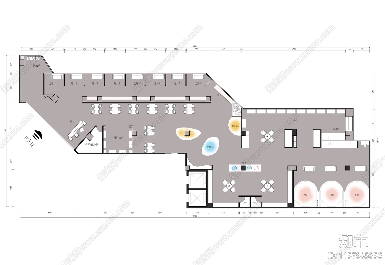 婚纱店平面布置图施工图下载【ID:1157985856】