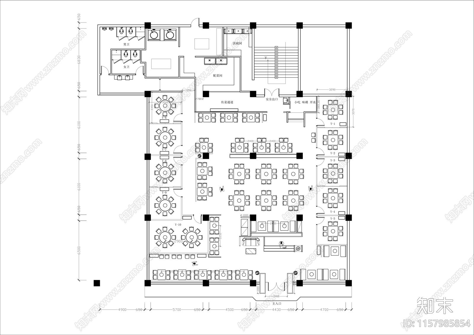 700㎡重庆中式火锅店平面布置图cad施工图下载【ID:1157985854】