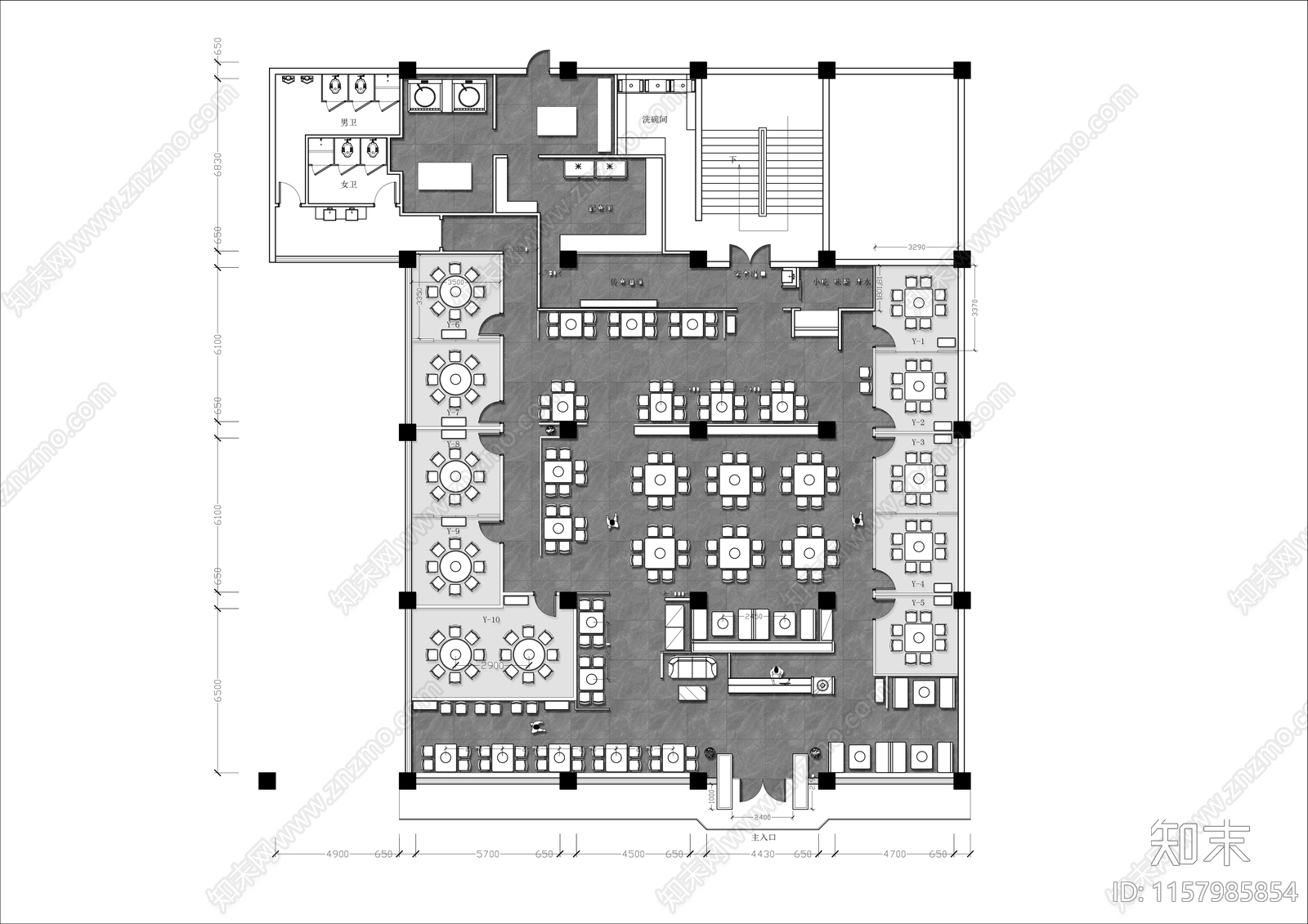 700㎡重庆中式火锅店平面布置图cad施工图下载【ID:1157985854】