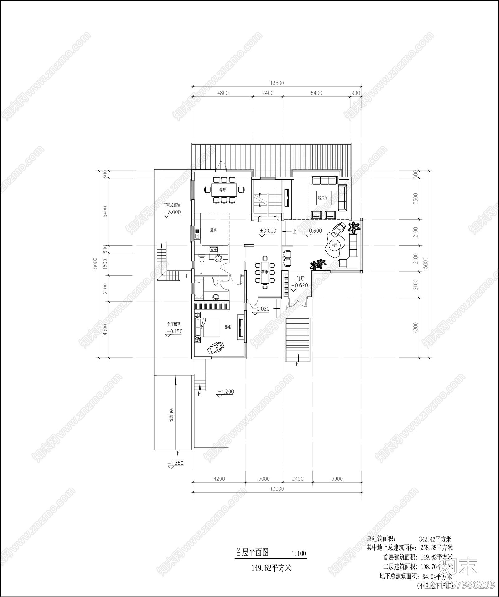 340平米别墅平面图施工图下载【ID:1157986239】
