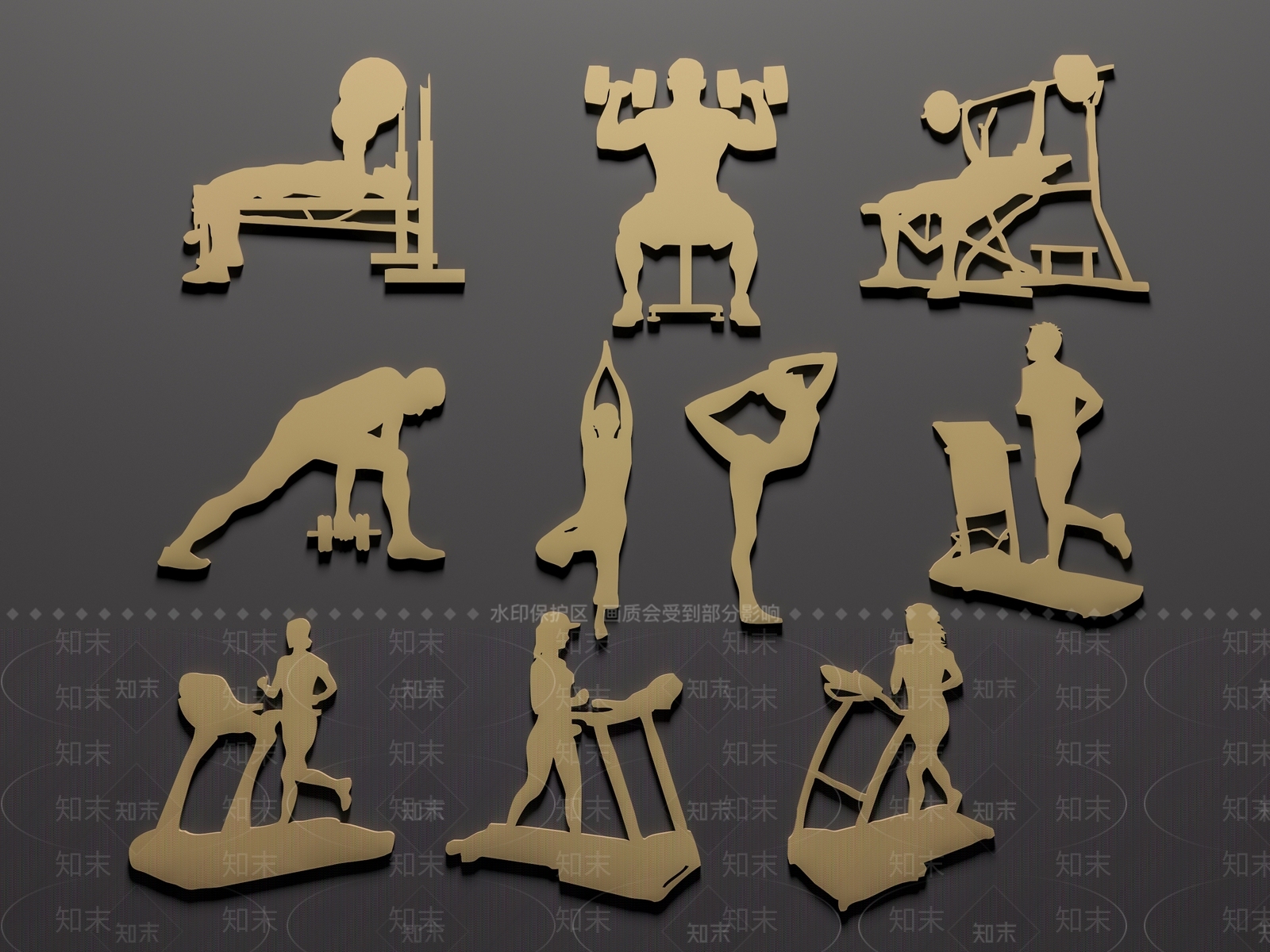 现代运动健身人物剪影3D模型下载【ID:1157986474】