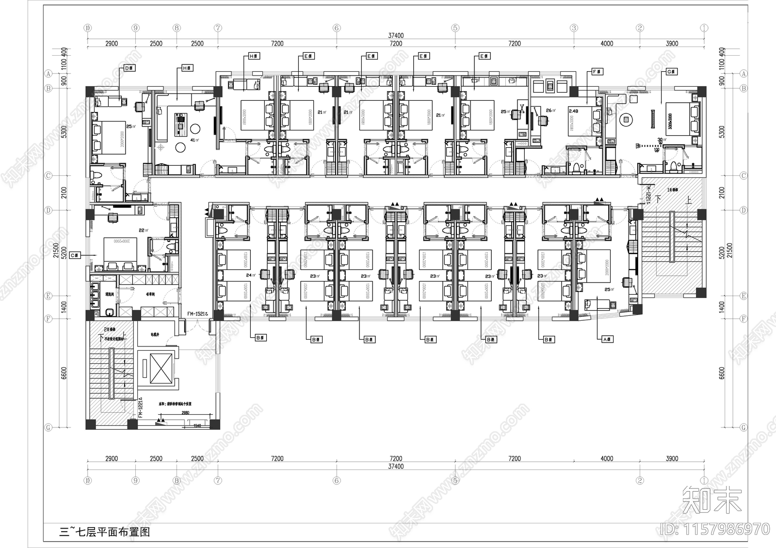 亚朵酒店洛阳应天门店项目室内装修cad施工图下载【ID:1157986970】